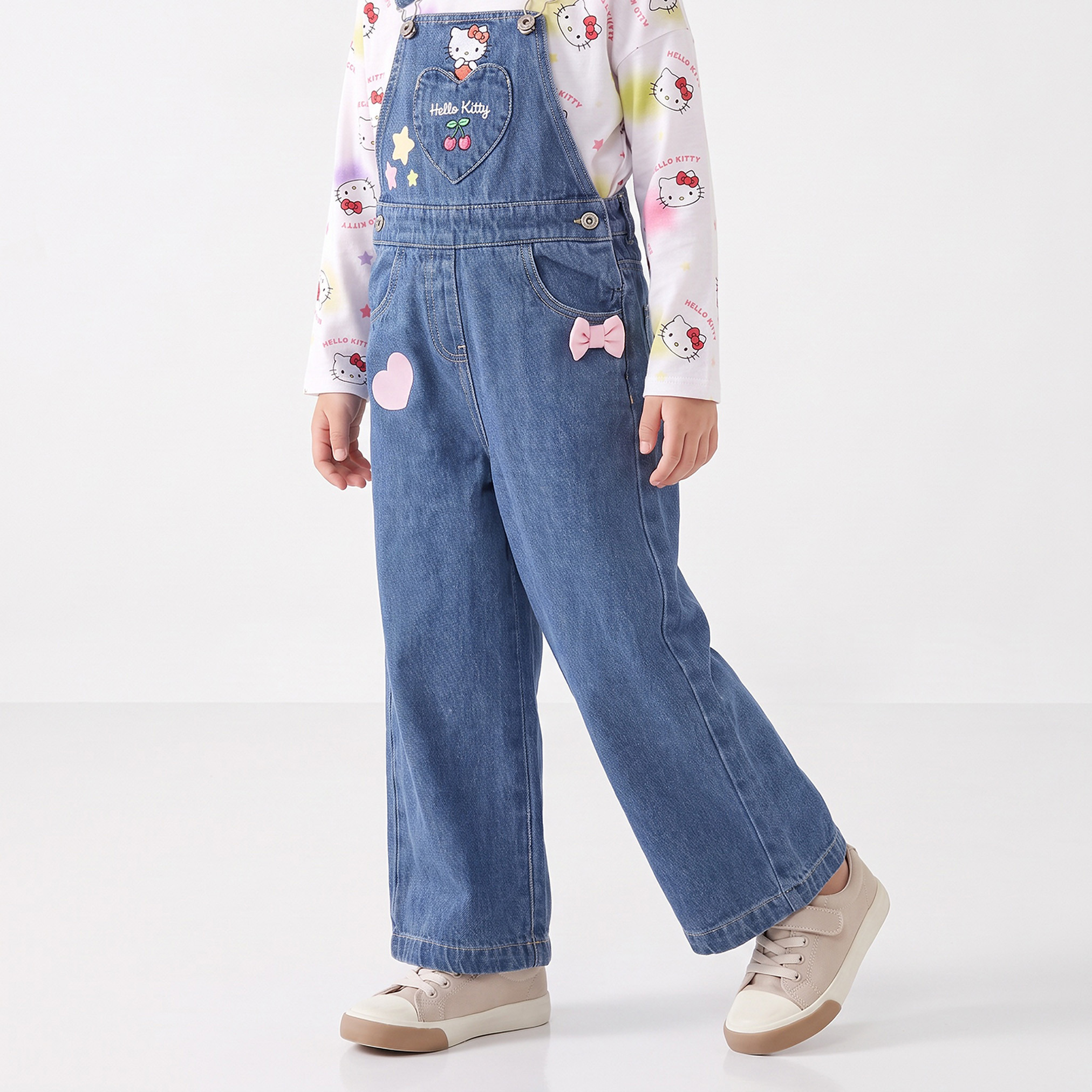 Sanrio Crew Neck Long Sleeves T-shirt and Dungaree Set with Hello Kitty Print-baby-girls-clothing-setsandcoords-image-3