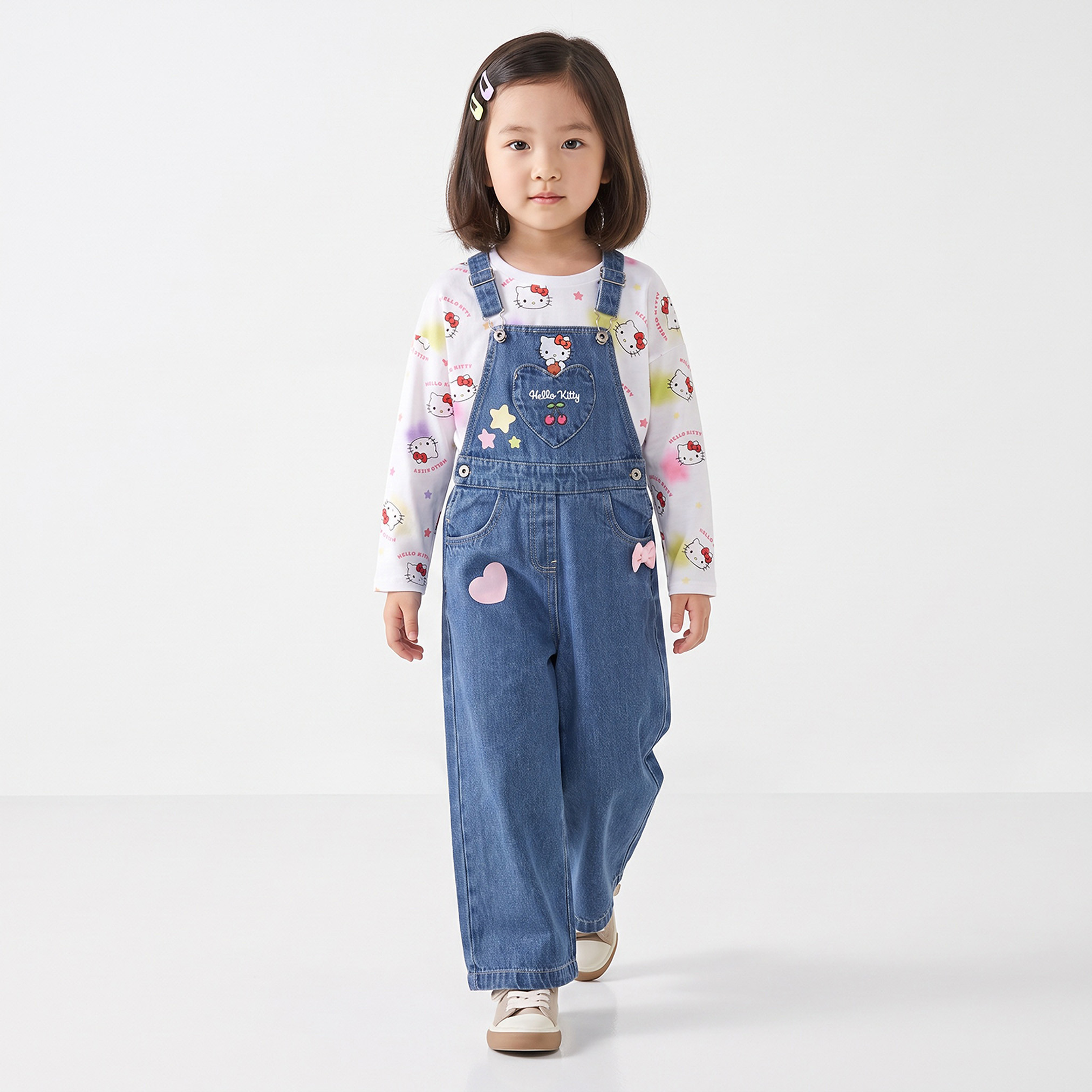 Sanrio Crew Neck Long Sleeves T-shirt and Dungaree Set with Hello Kitty Print-baby-girls-clothing-setsandcoords-image-7