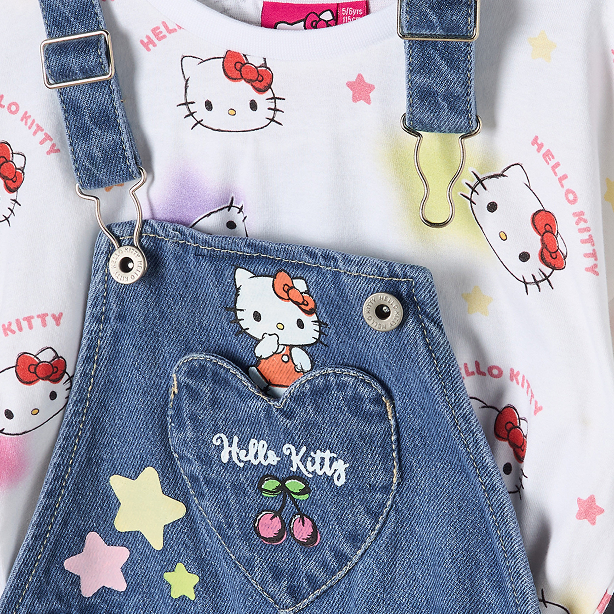 Sanrio Crew Neck Long Sleeves T-shirt and Dungaree Set with Hello Kitty Print-baby-girls-clothing-setsandcoords-image-5