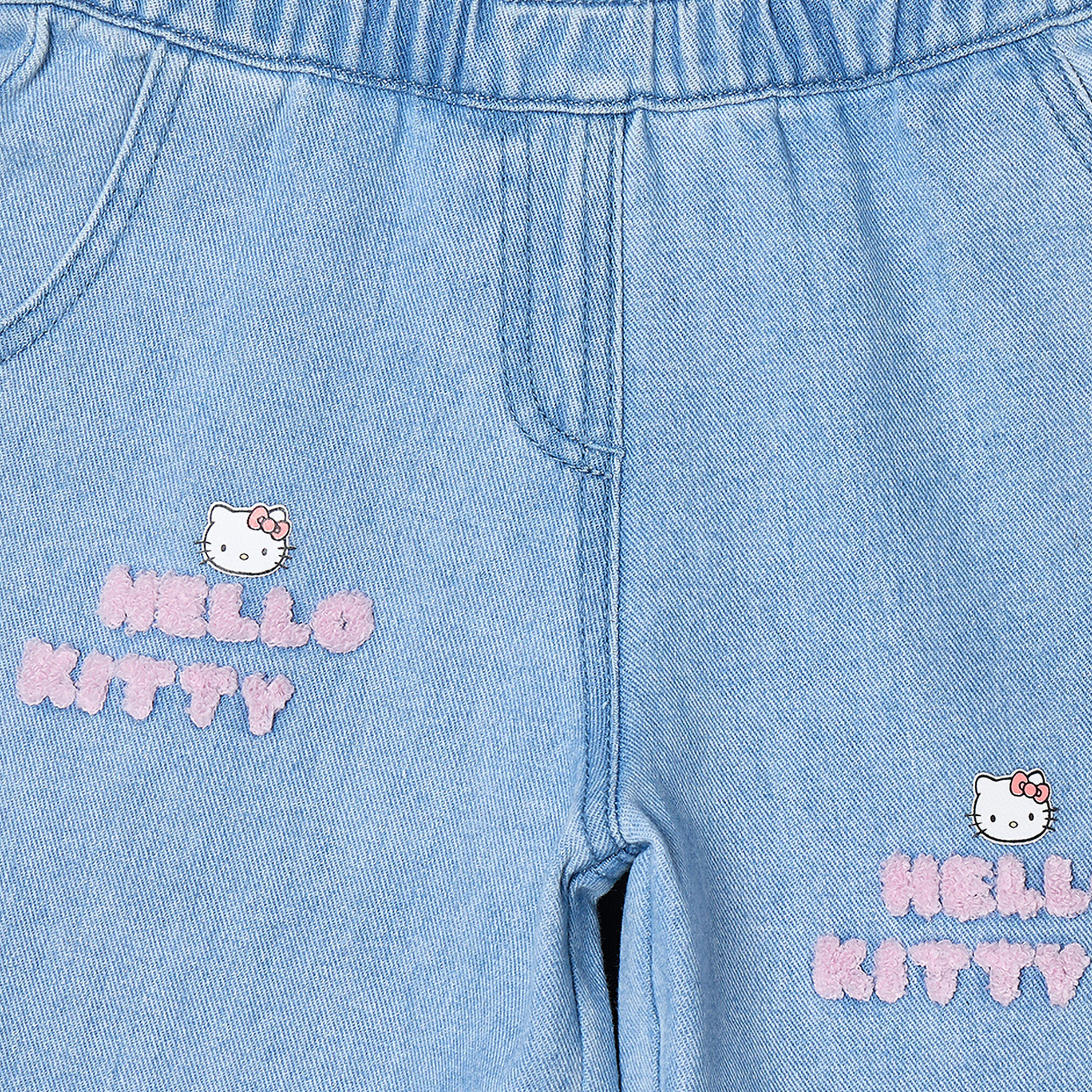 Sanrio Elasticated Waist Wide Leg Jeans with Hello Kitty Embroidery-baby-girls-clothing-bottoms-jeans-image-4