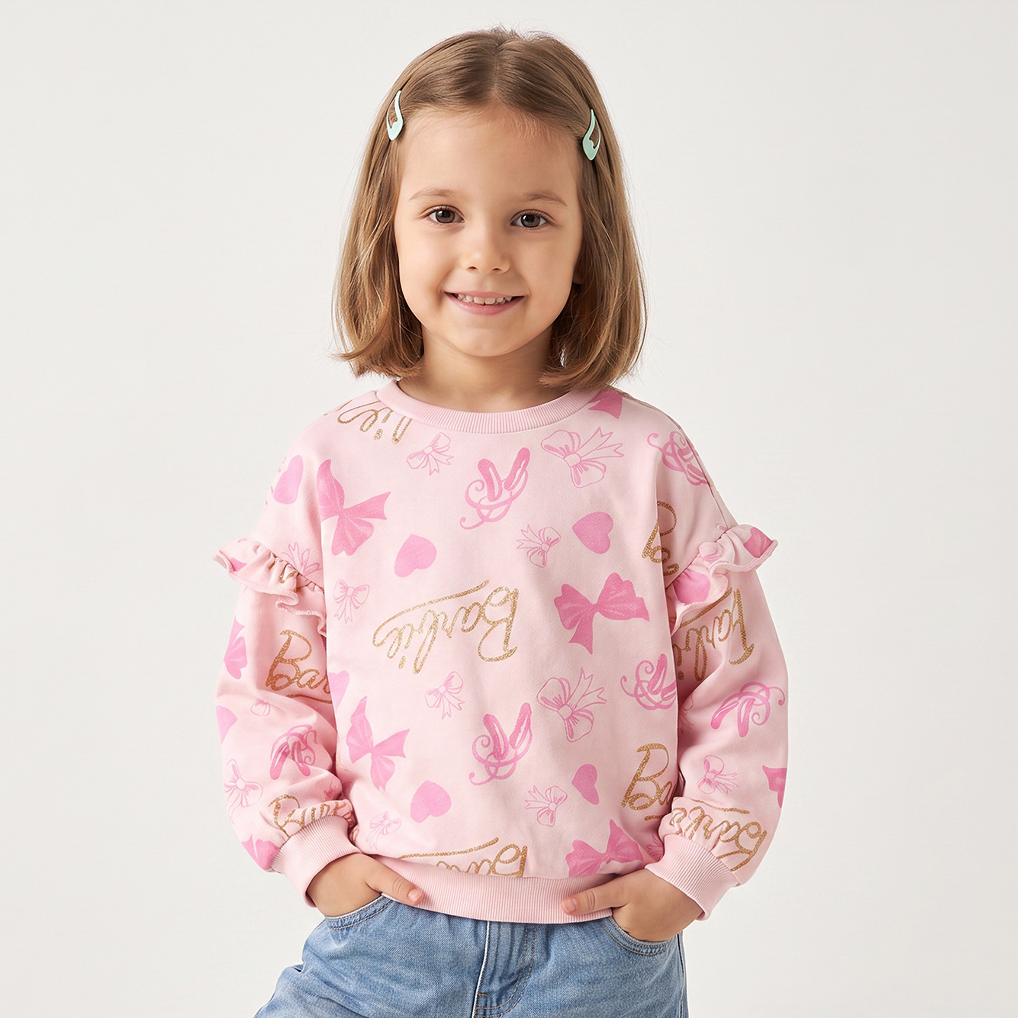 Barbie Print Sweatshirt with Long Sleeves-girls-clothing-sweatshirts-image-1