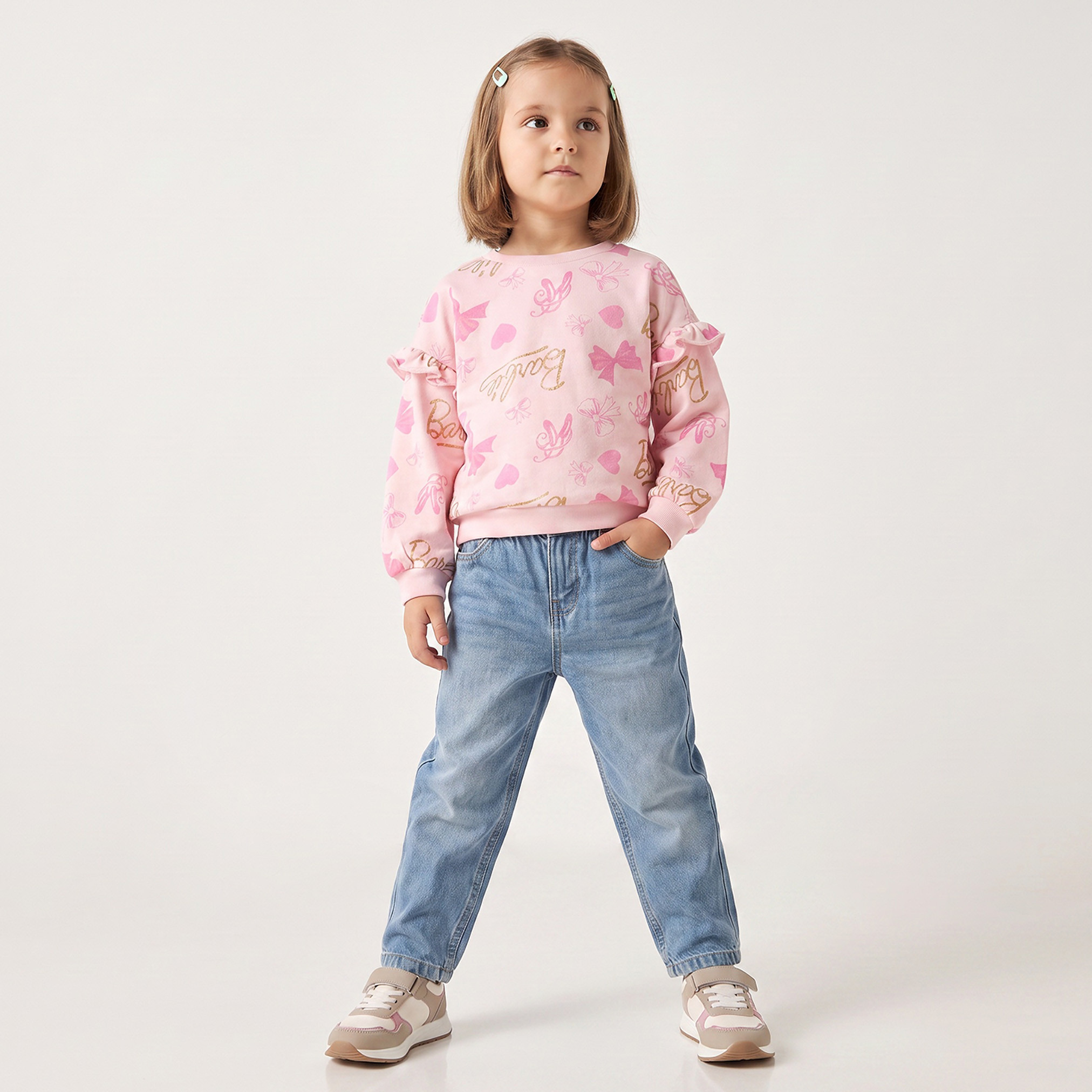 Barbie Print Sweatshirt with Long Sleeves-girls-clothing-sweatshirts-image-2