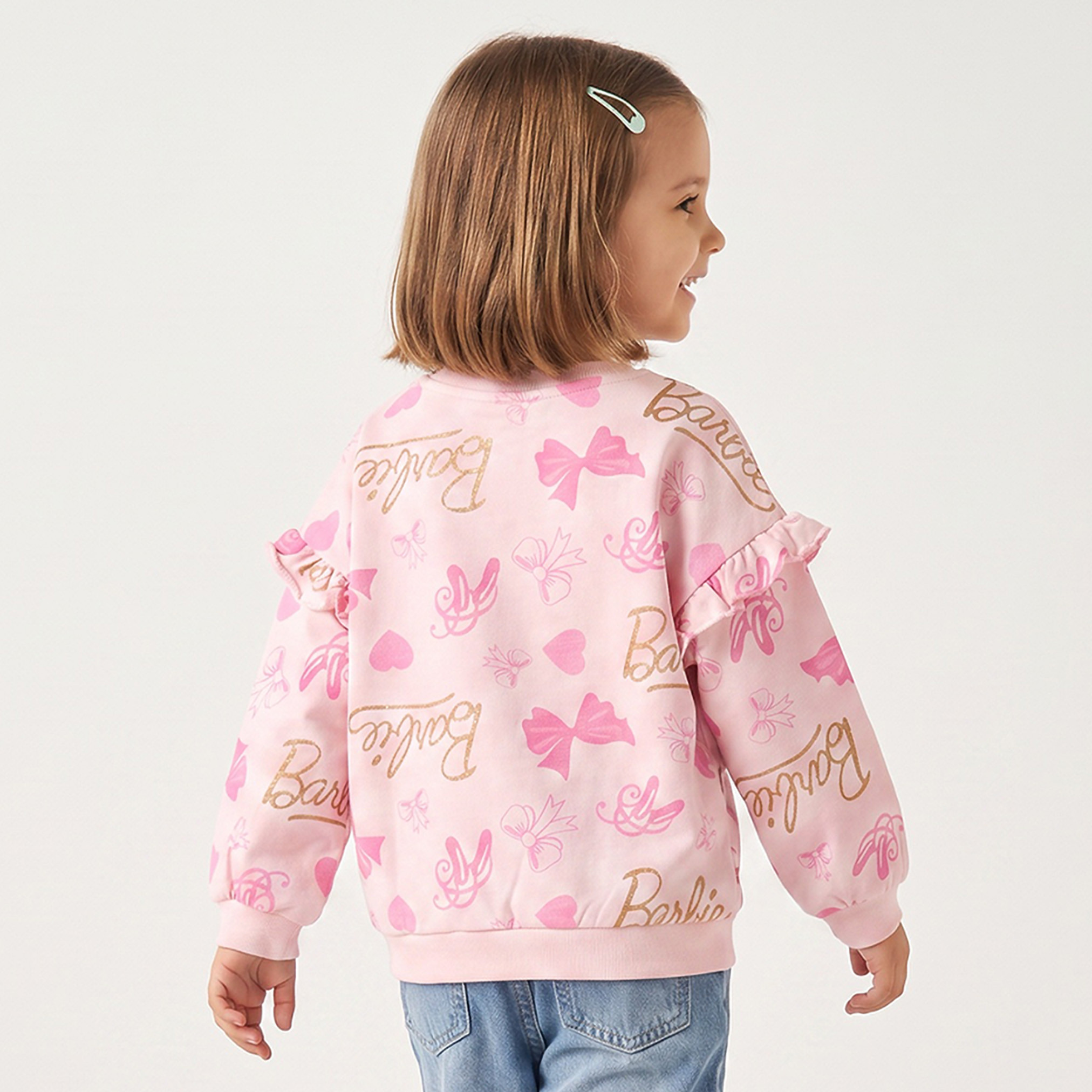 Barbie Print Sweatshirt with Long Sleeves-girls-clothing-sweatshirts-image-3
