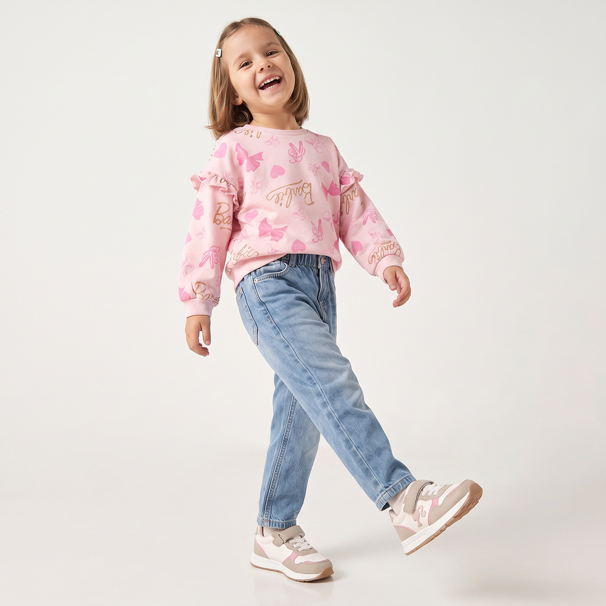 Barbie Print Sweatshirt with Long Sleeves-girls-clothing-sweatshirts-image-4