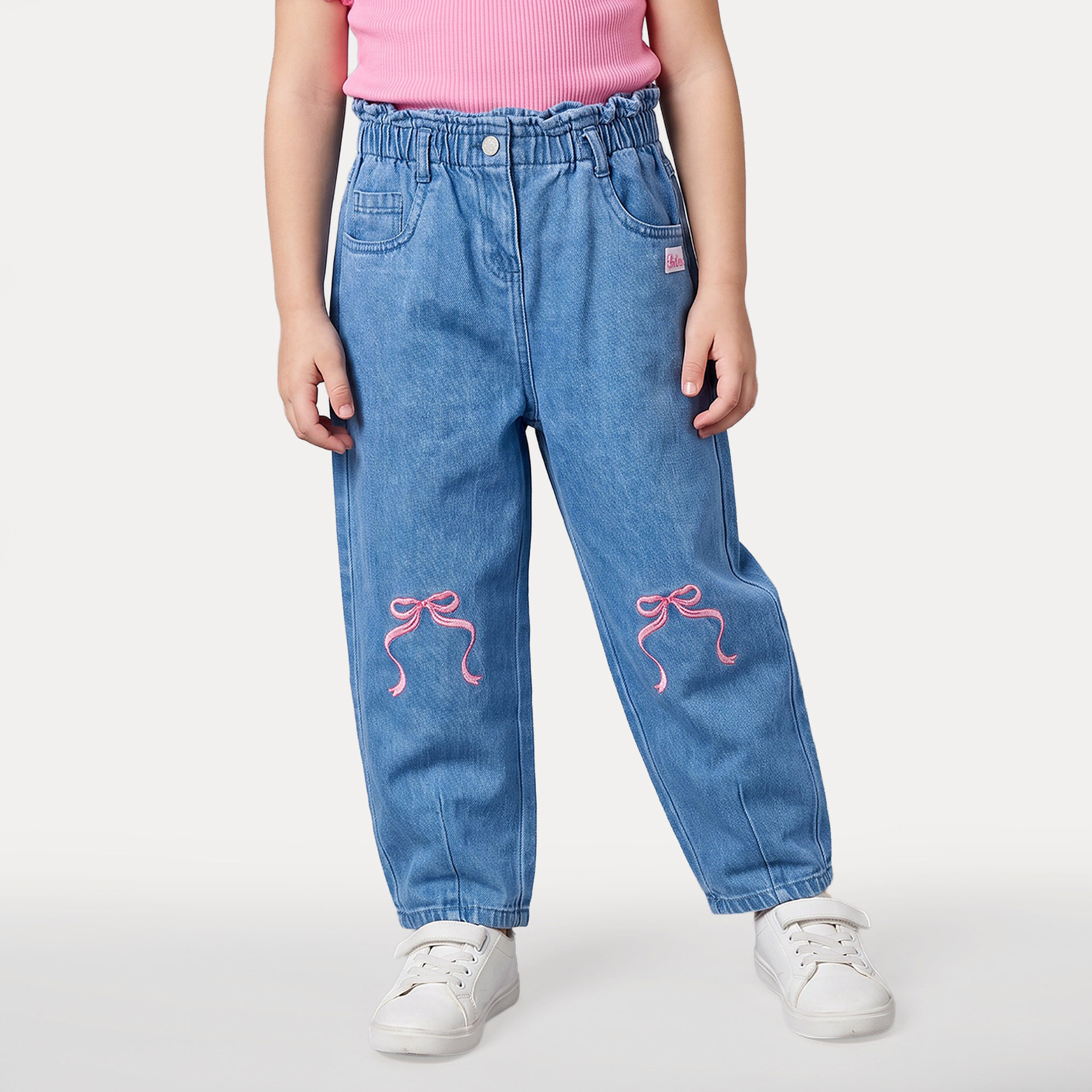 Mattel Cotton Jeans with Bow Embroidery-baby-girls-clothing-bottoms-jeans-image-1