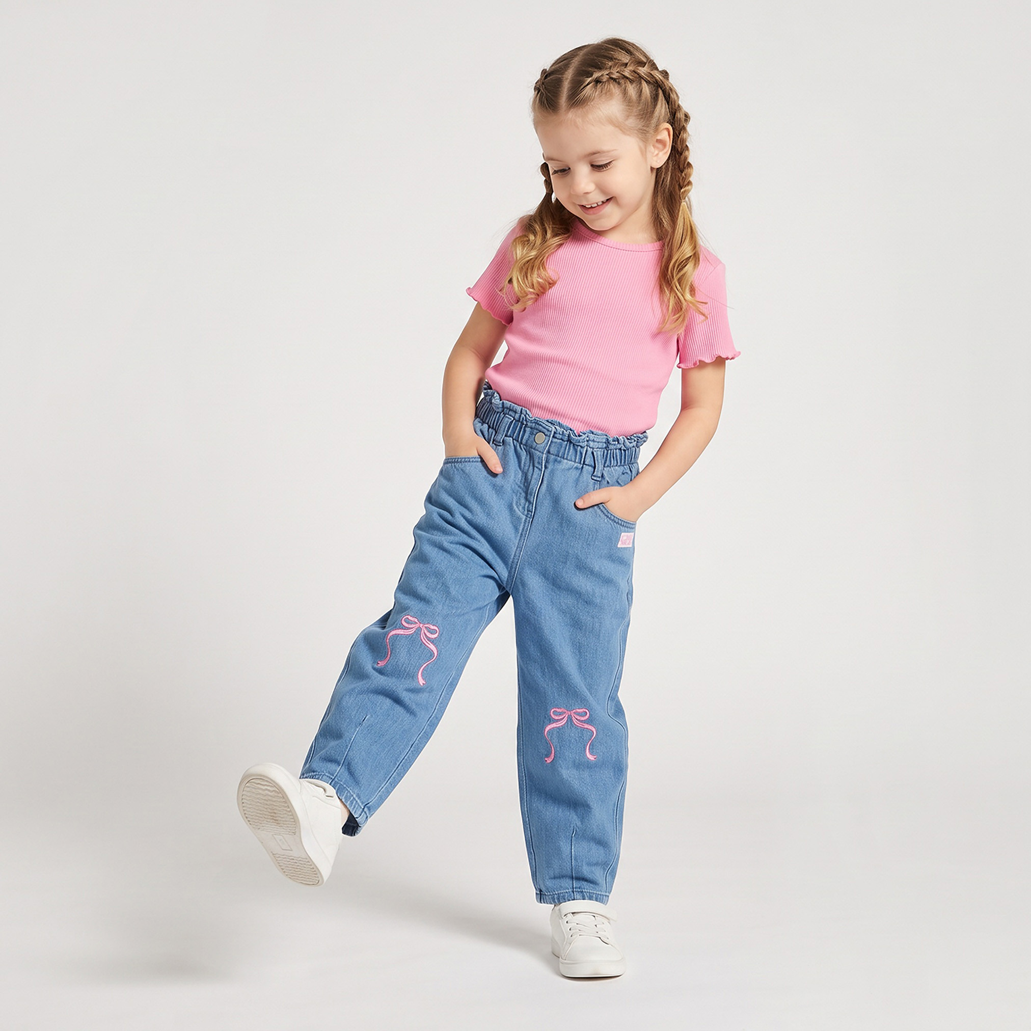 Mattel Cotton Jeans with Bow Embroidery-baby-girls-clothing-bottoms-jeans-image-2