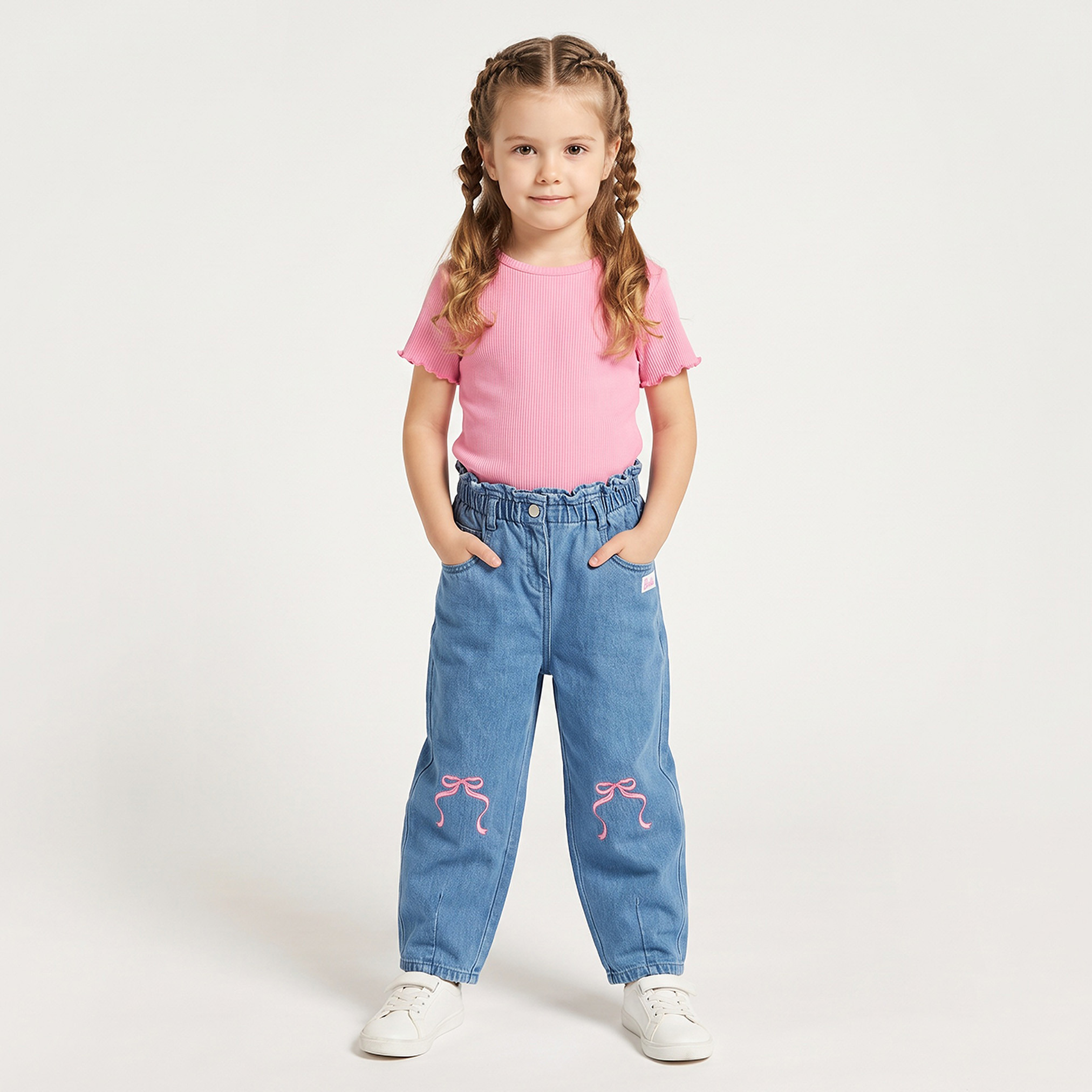 Mattel Cotton Jeans with Bow Embroidery-baby-girls-clothing-bottoms-jeans-image-7