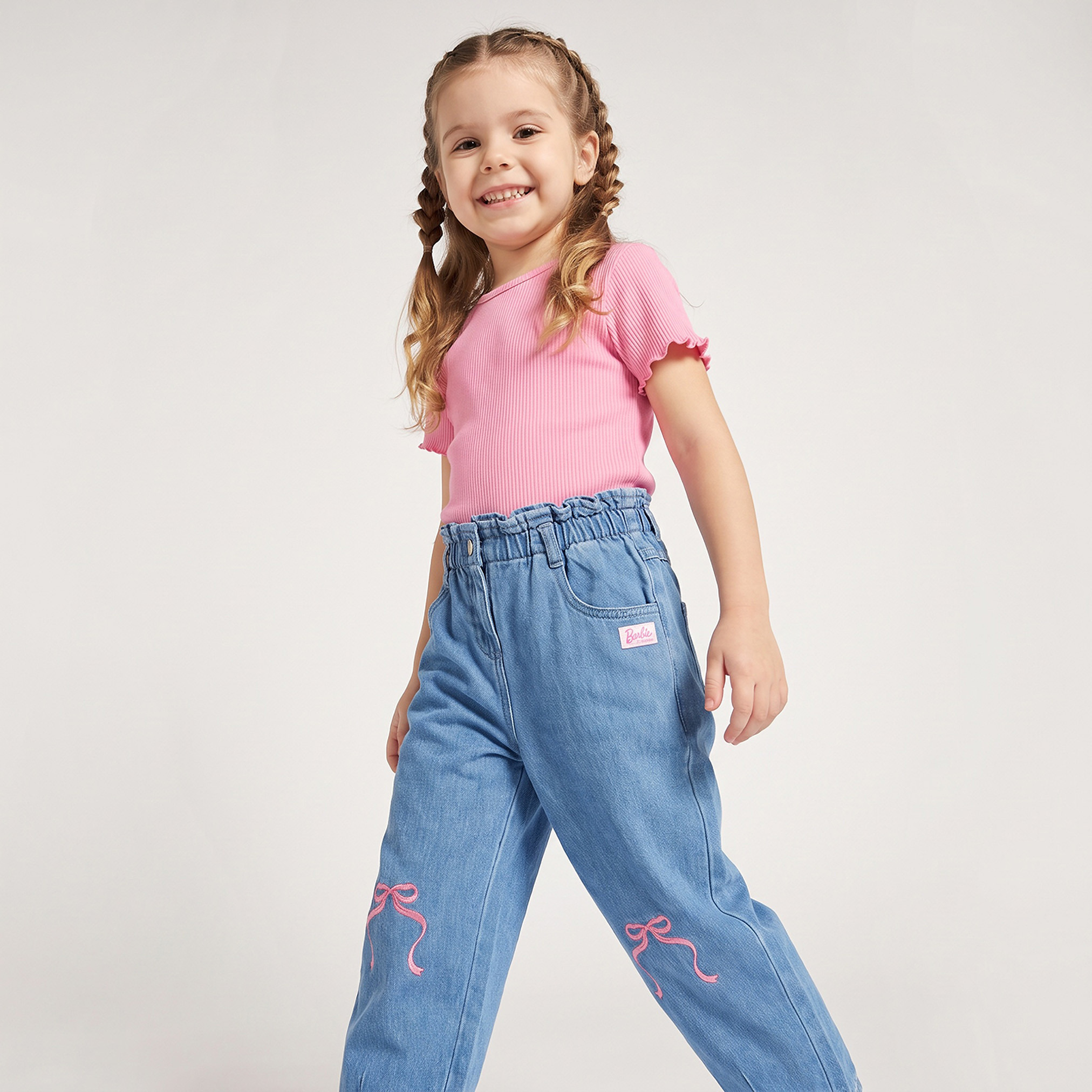 Mattel Cotton Jeans with Bow Embroidery-baby-girls-clothing-bottoms-jeans-image-4