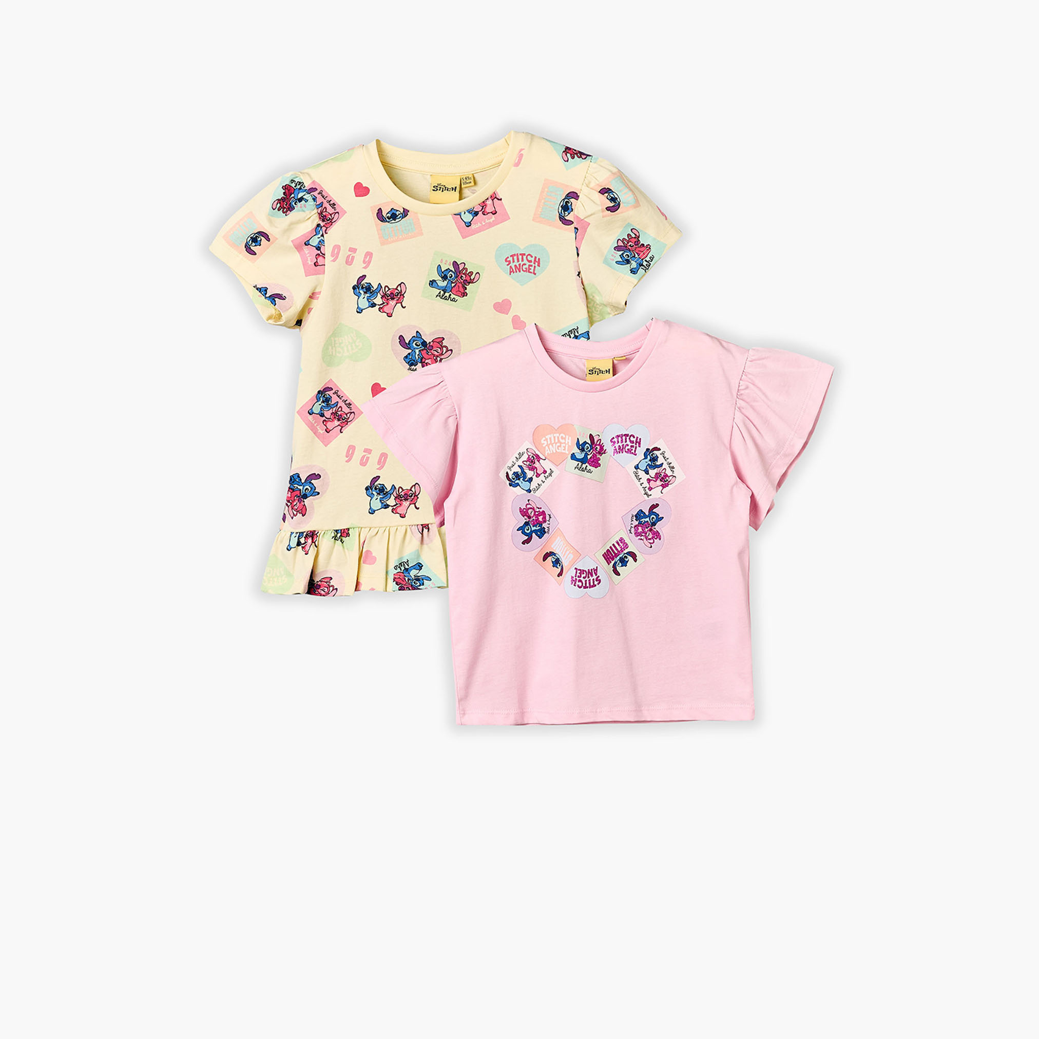 Pack of 2 Disney Crew Neck Short Sleeves T-shirt with Stitch and Angel Print-girls-clothing-tshirts-image-1