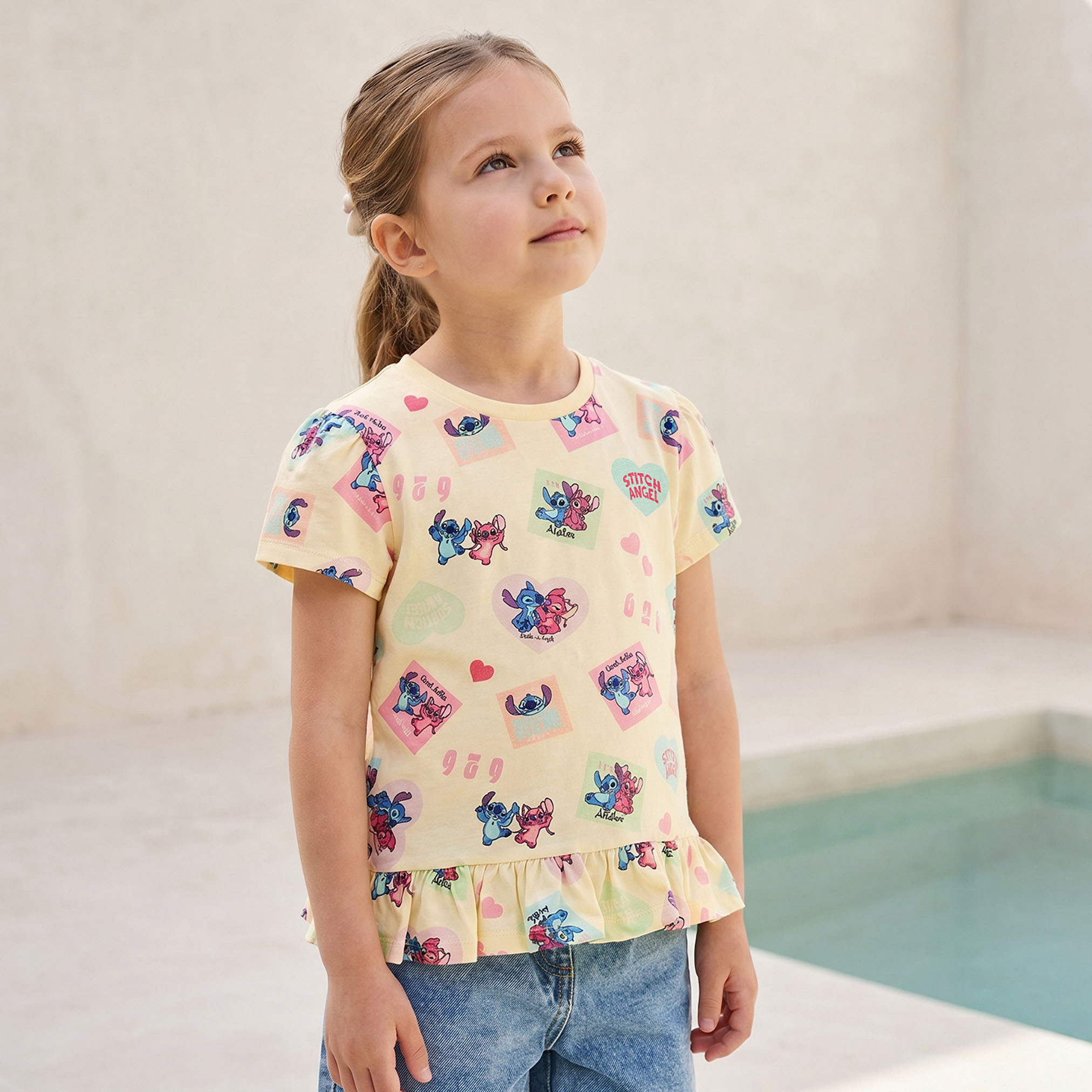 Pack of 2 Disney Crew Neck Short Sleeves T-shirt with Stitch and Angel Print-girls-clothing-tshirts-image-2
