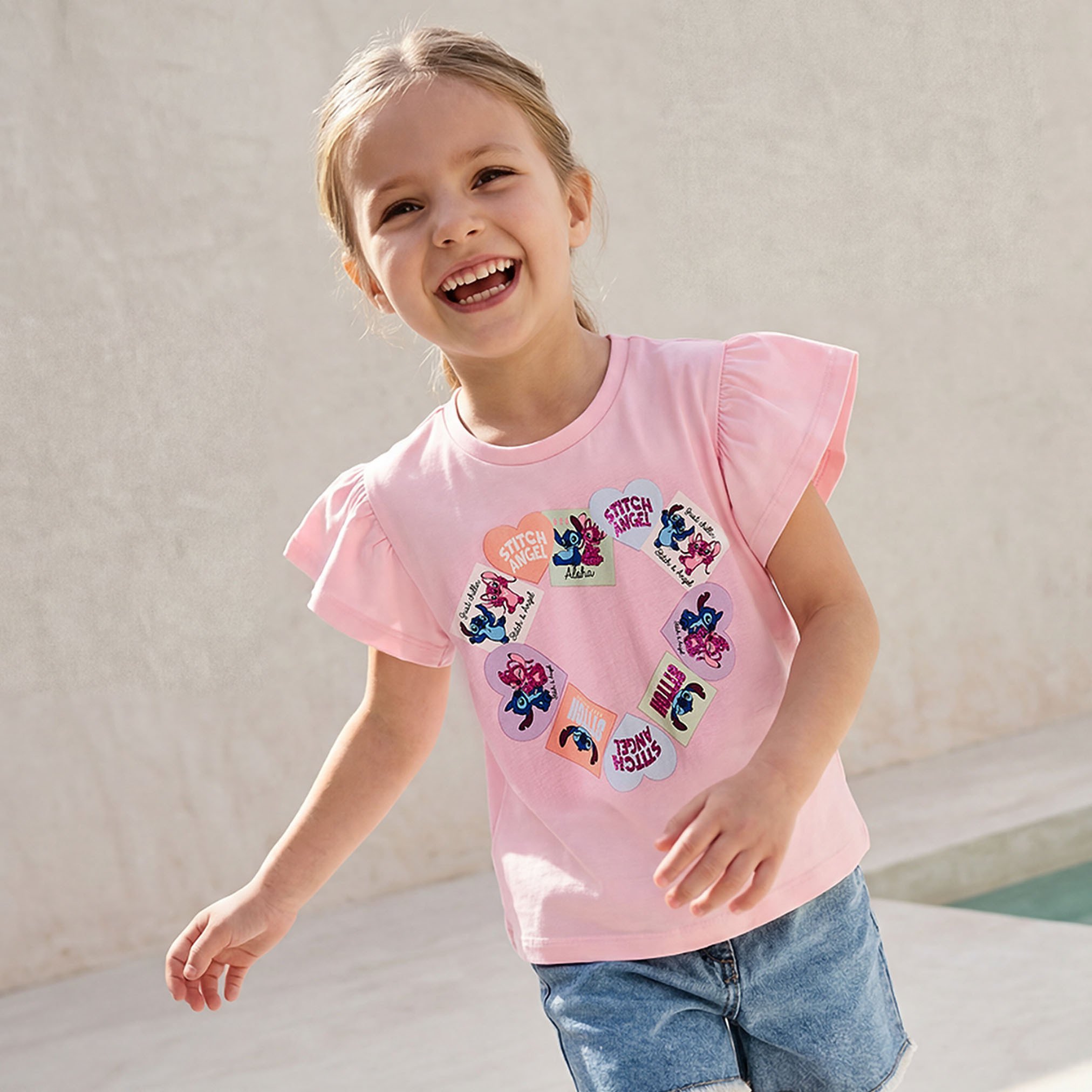 Pack of 2 Disney Crew Neck Short Sleeves T-shirt with Stitch and Angel Print-girls-clothing-tshirts-image-3