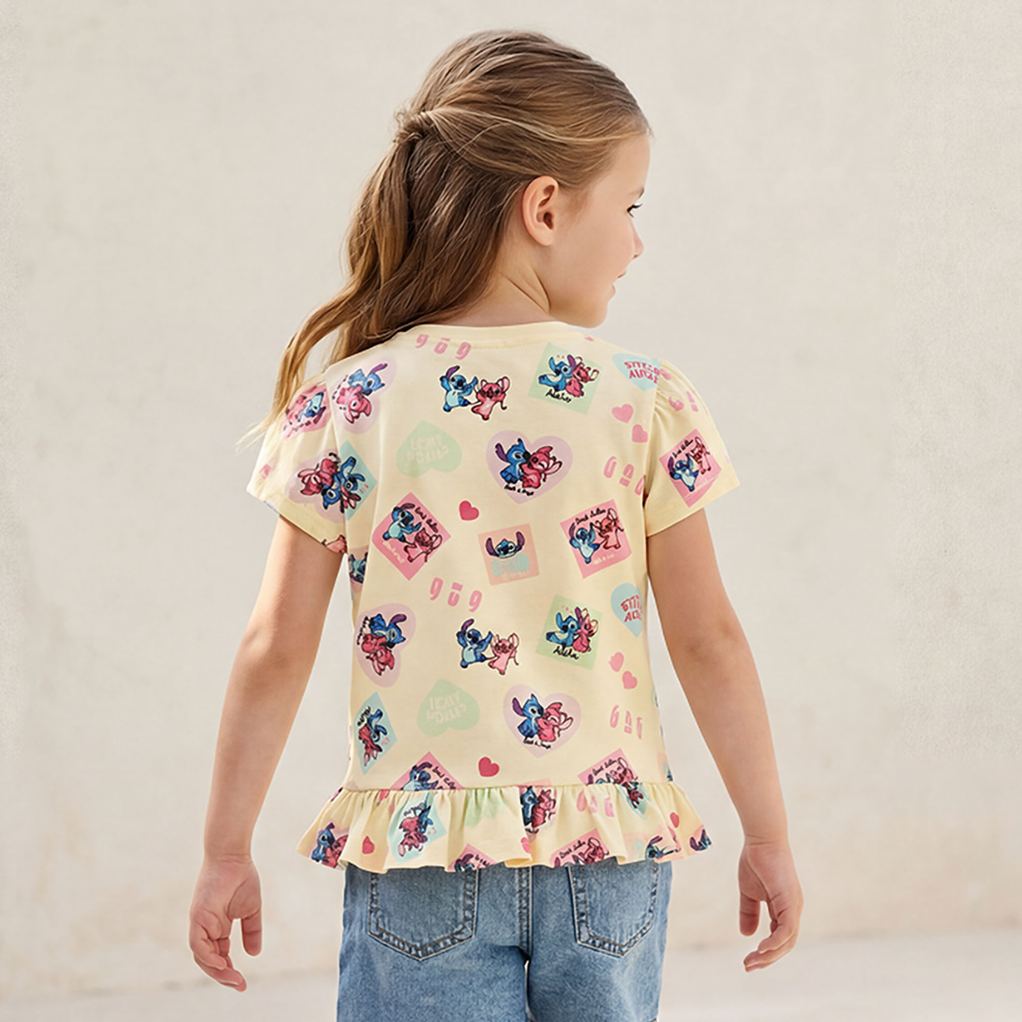 Pack of 2 Disney Crew Neck Short Sleeves T-shirt with Stitch and Angel Print-girls-clothing-tshirts-image-4