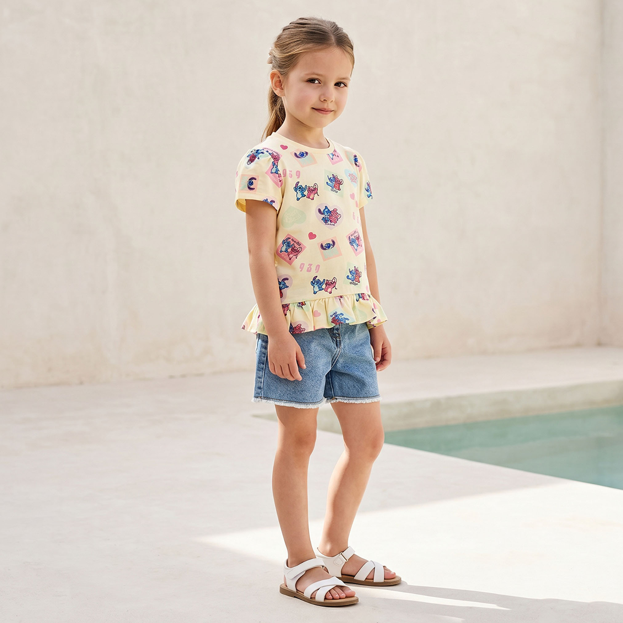 Pack of 2 Disney Crew Neck Short Sleeves T-shirt with Stitch and Angel Print-girls-clothing-tshirts-image-7