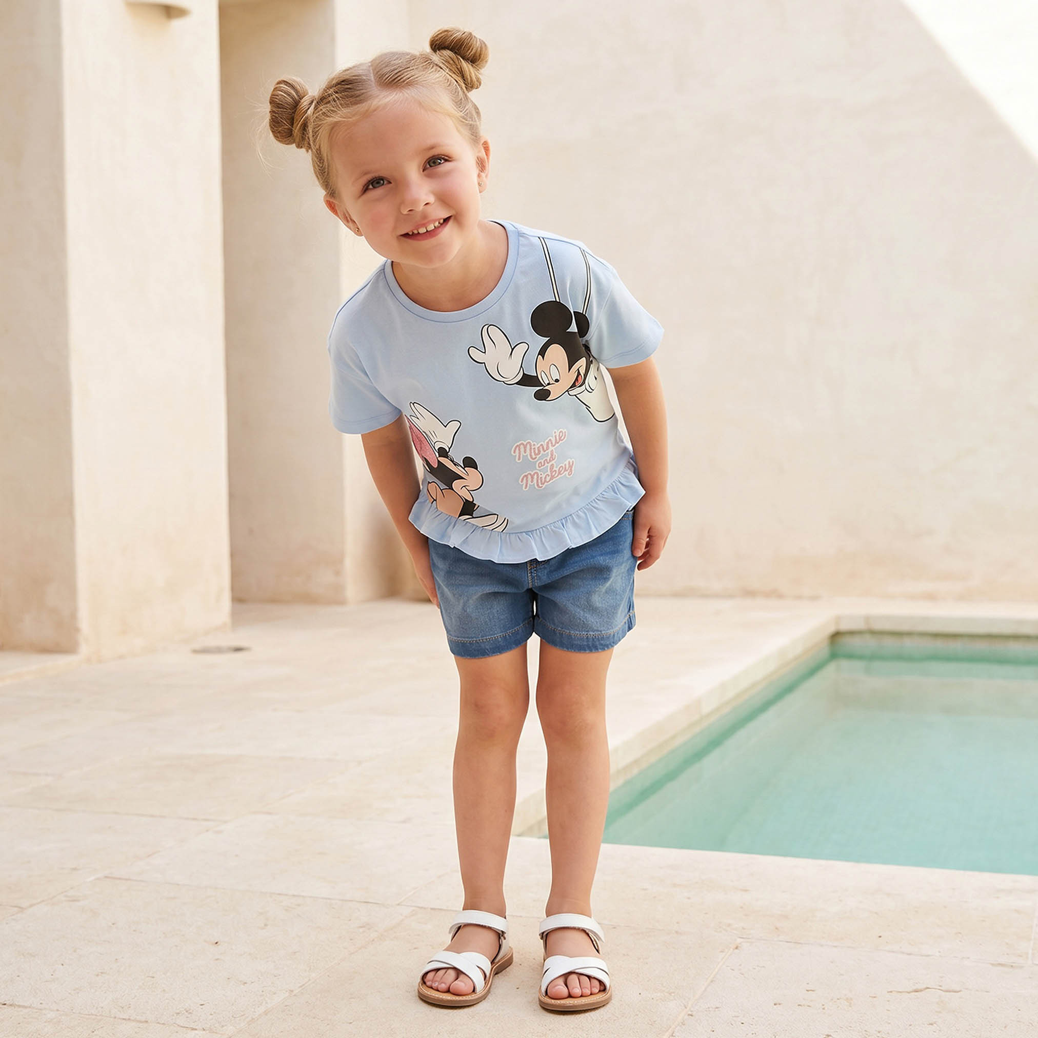 تيشيرت بياقة ضيقة وأكمام قصيرة وطبعات ميكي وميني من ديزني-girls-clothing-tshirts-image-2