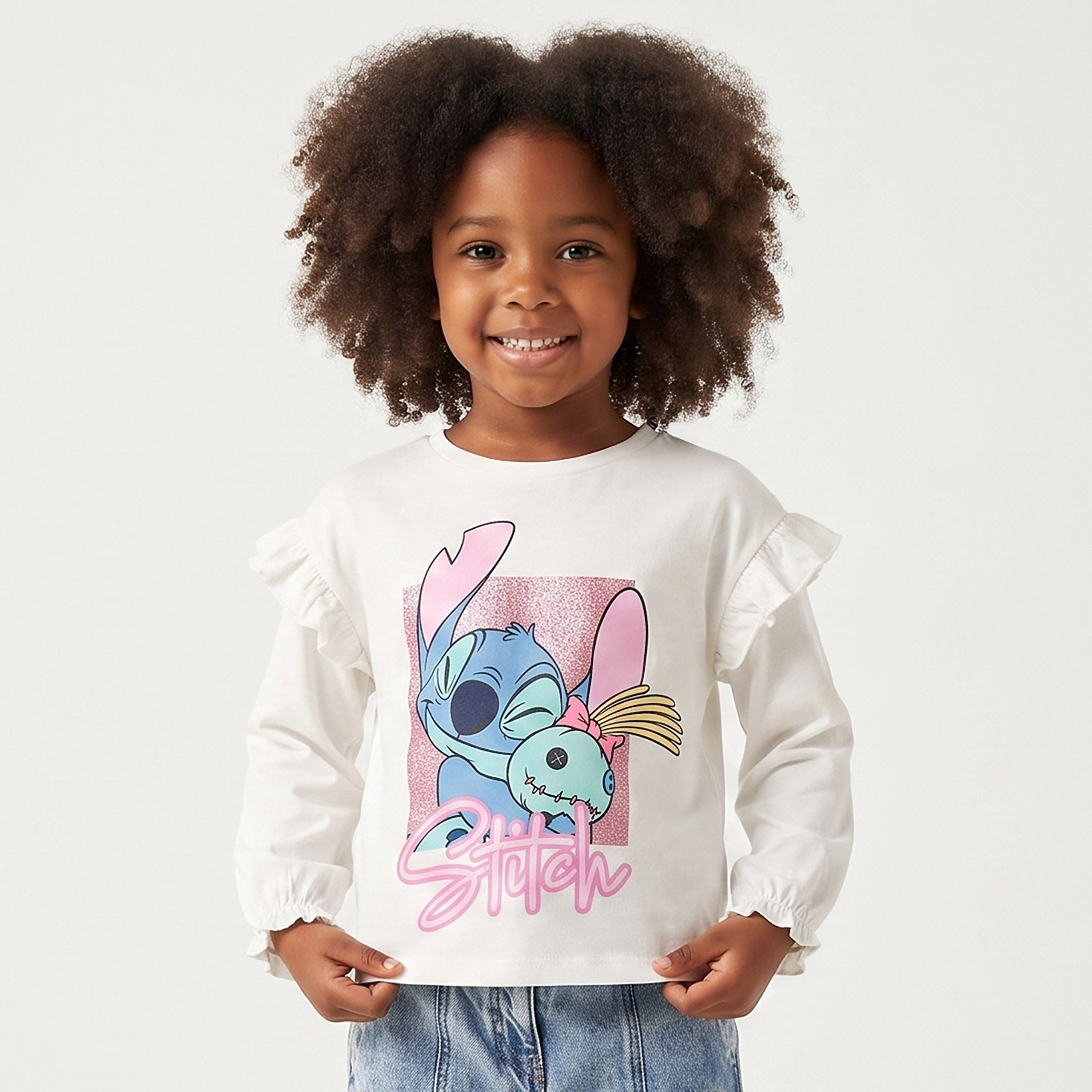 تيشيرت بياقة ضيقة وأكمام طويلة وطبعات ستيتش من ديزني-girls-clothing-tshirts-image-1