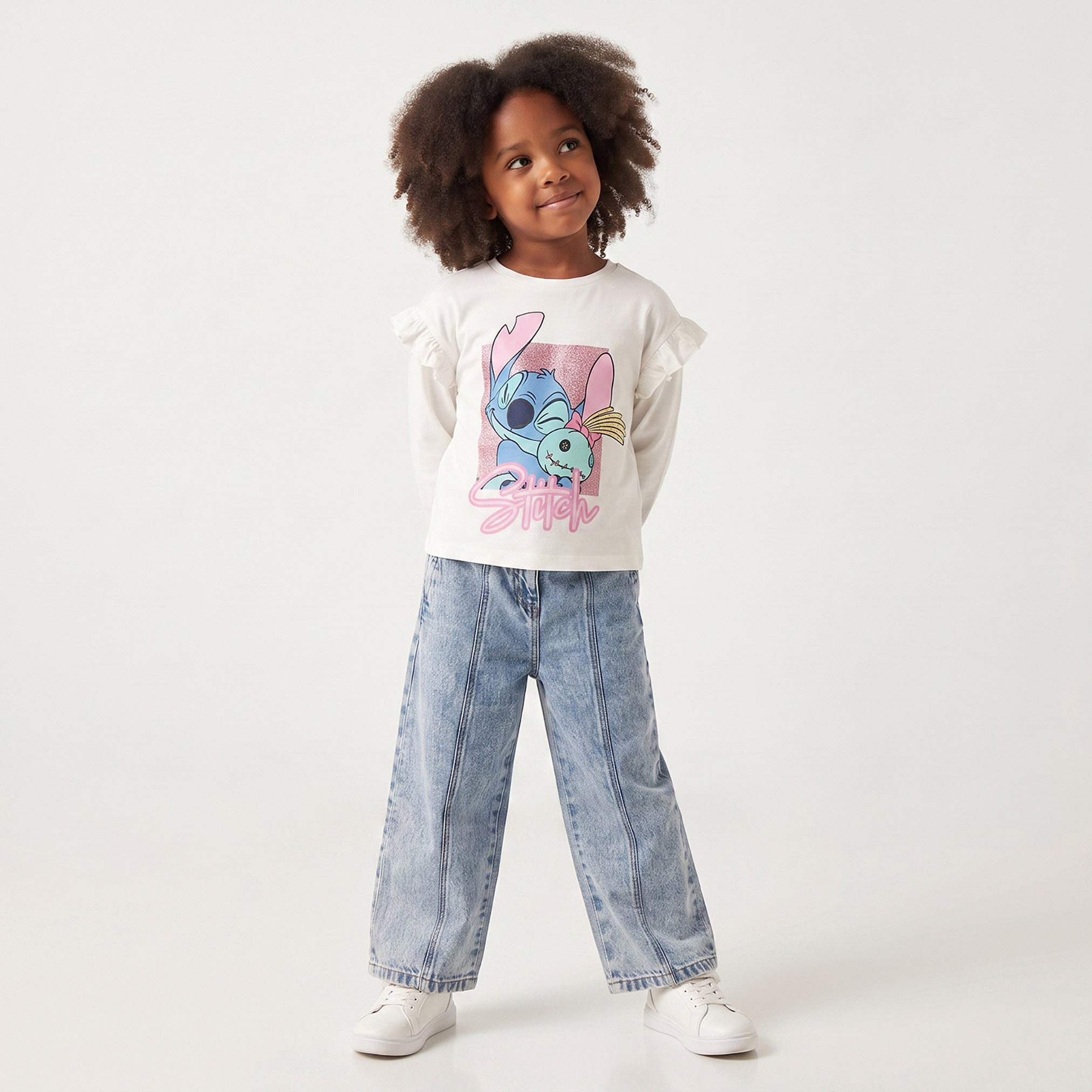 تيشيرت بياقة ضيقة وأكمام طويلة وطبعات ستيتش من ديزني-girls-clothing-tshirts-image-5