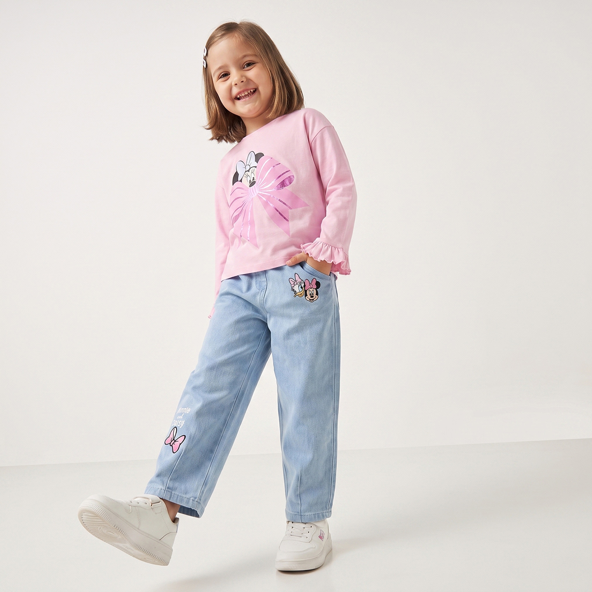 تيشيرت بياقة ضيقة وأكمام طويلة بطبعات ميني ماوس من ديزني - عبوة من قطعتين-girls-clothing-tshirts-image-8