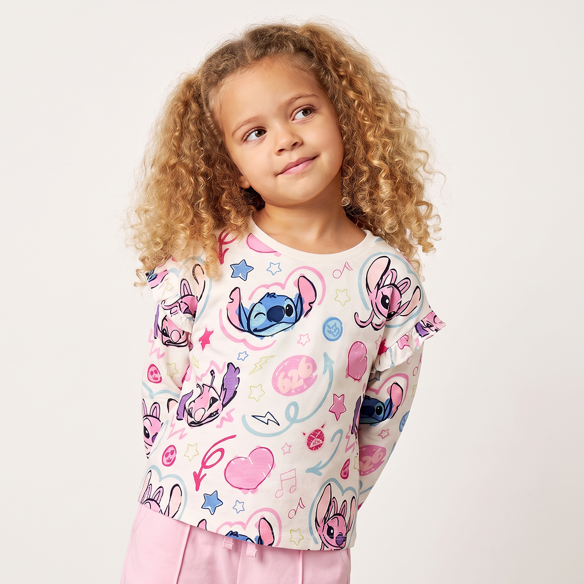 Pack of 2 Disney Round Neck Long Sleeves T-shirt with Stitch Print-girls-clothing-tshirts-image-2