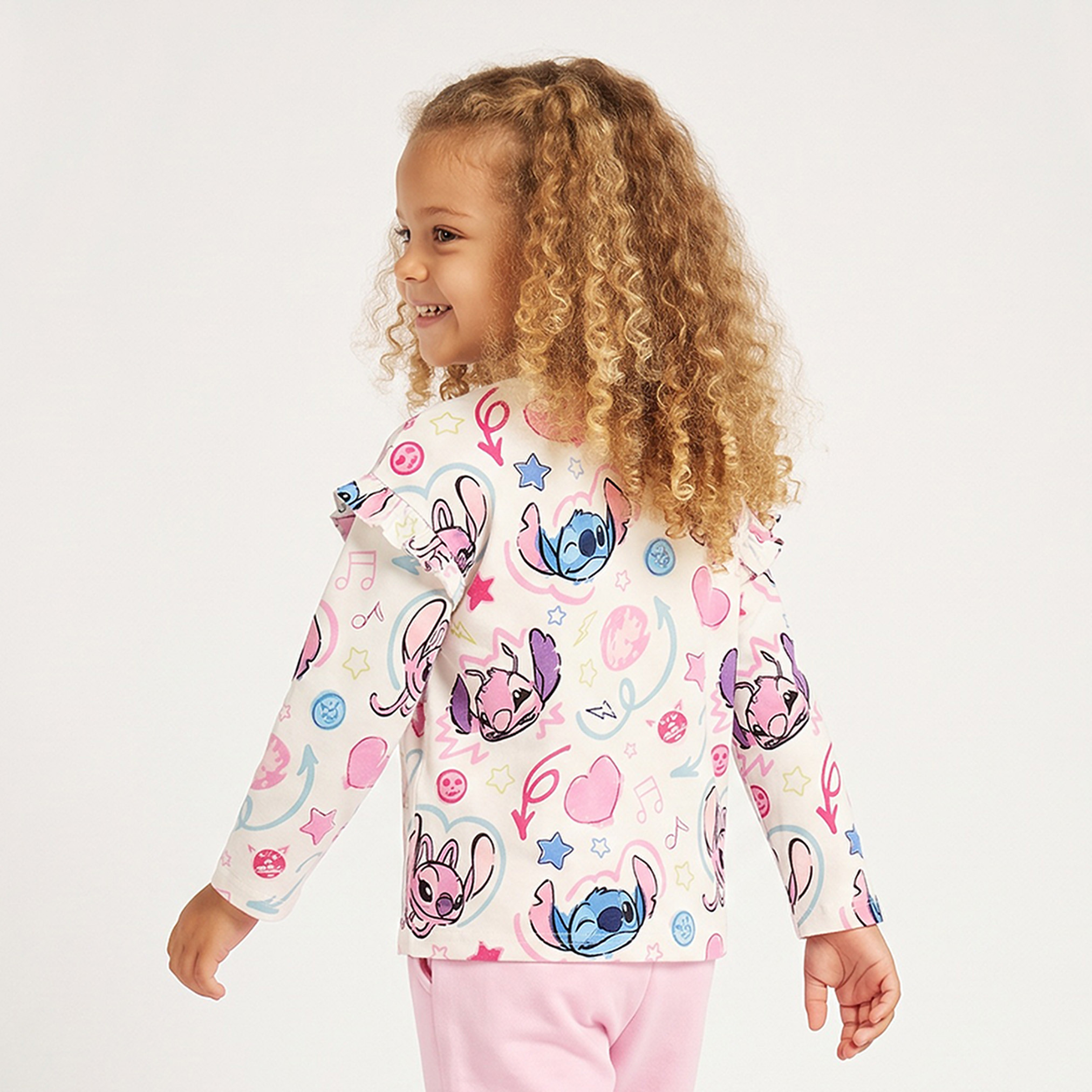 Pack of 2 Disney Round Neck Long Sleeves T-shirt with Stitch Print-girls-clothing-tshirts-image-4