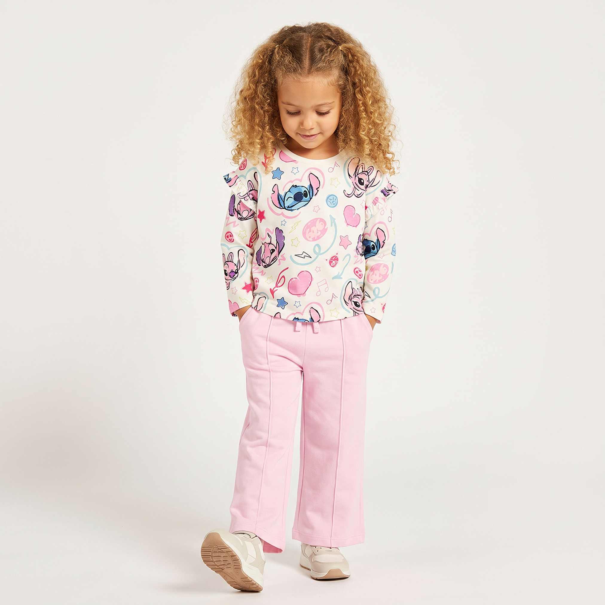 Pack of 2 Disney Round Neck Long Sleeves T-shirt with Stitch Print-girls-clothing-tshirts-image-5