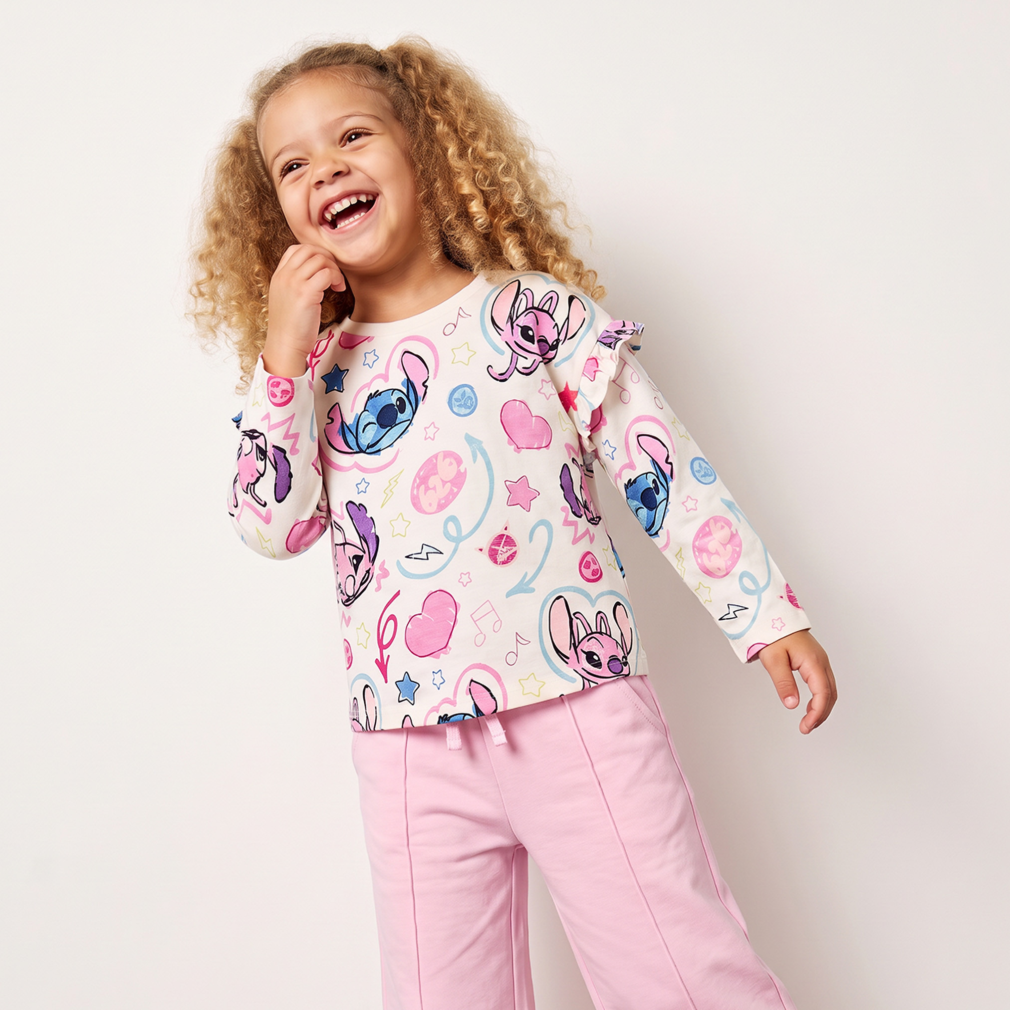 Pack of 2 Disney Round Neck Long Sleeves T-shirt with Stitch Print-girls-clothing-tshirts-image-6