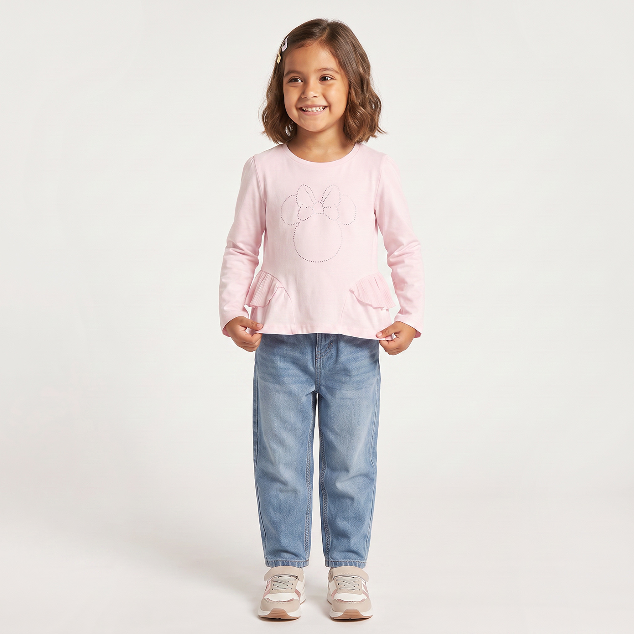 بلوزة بيبلوم بياقة مستديرة وأكمام طويلة وتفاصيل ميني ماوس من ديزني-girls-clothing-blousesandshirts-image-2