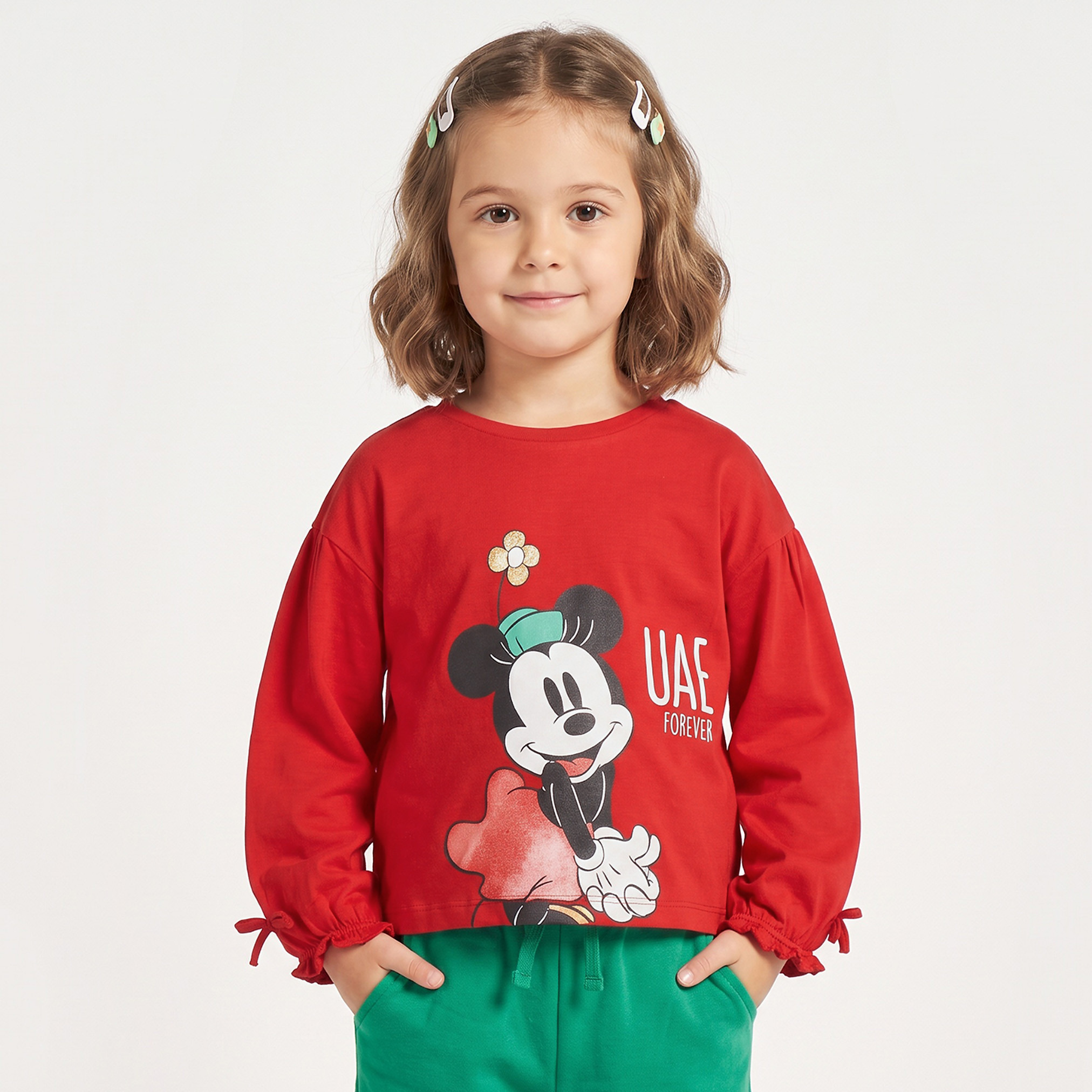 تيشيرت بياقة ضيقة وأكمام طويلة وطبعات ميني ماوس من ديزني-girls-clothing-tshirts-image-1
