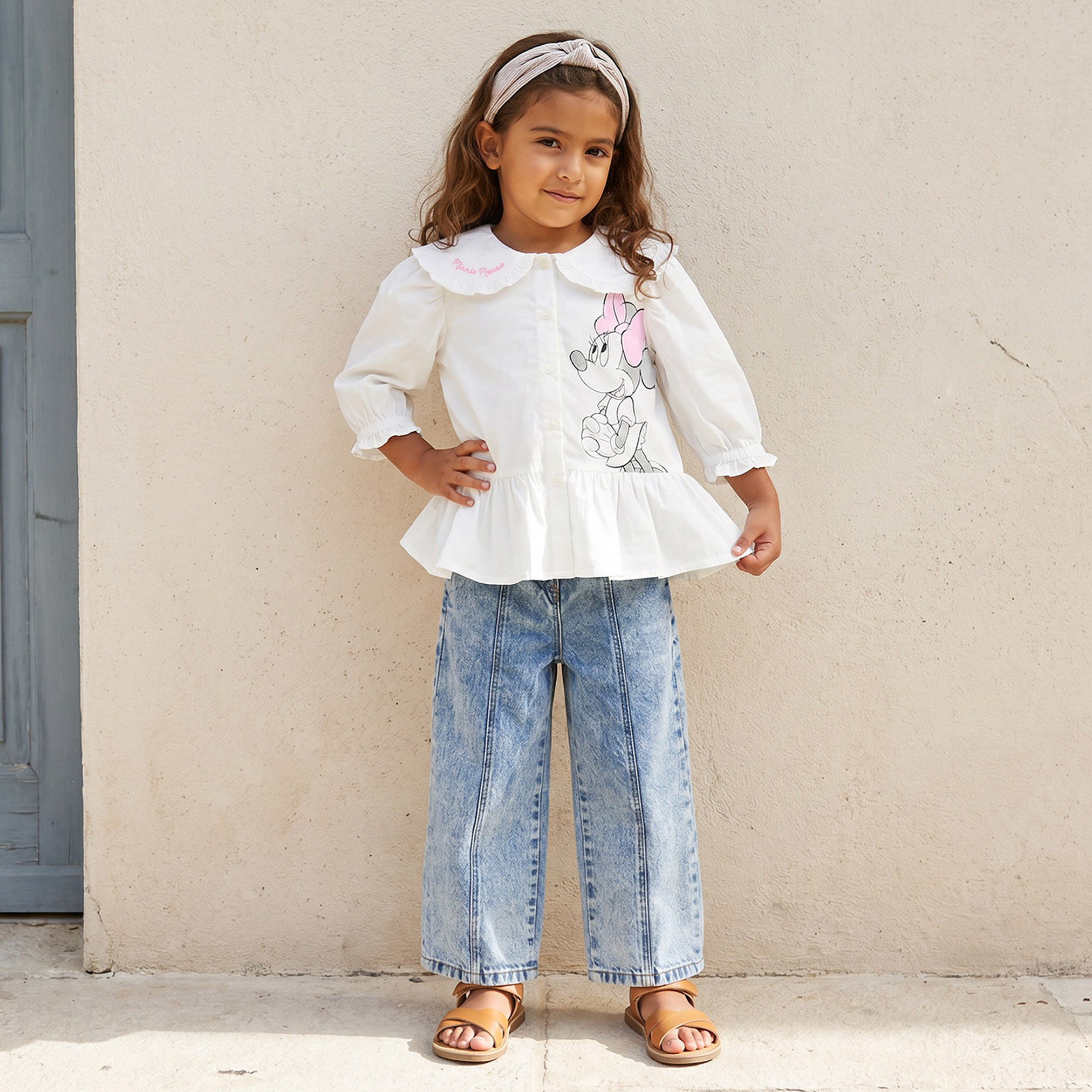 Disney Peter Pan Collar 3/4 Sleeves Peplum Top with Minnie Mouse Print-girls-clothing-blousesandshirts-image-2