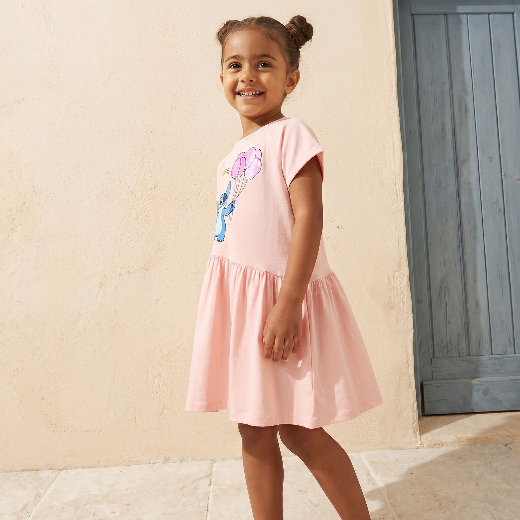 Disney Round Neck Short Sleeves Knee Length A-line Dress with Stitch Print-girls-clothing-dressesandjumpsuits-image-4