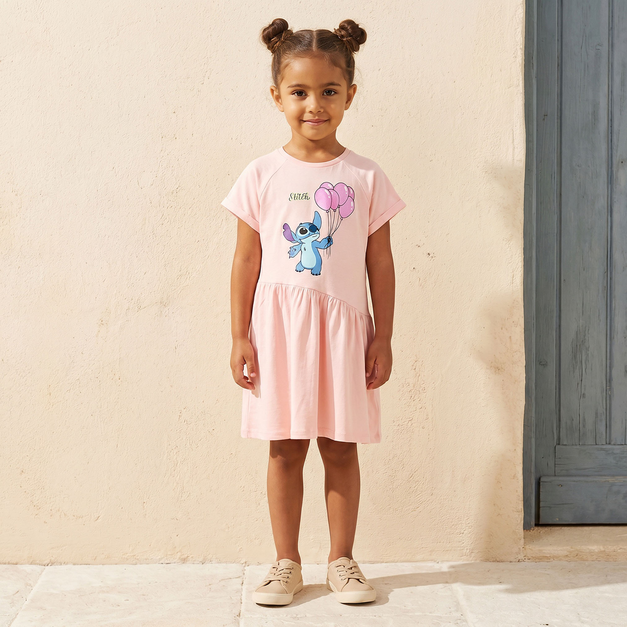 Disney Round Neck Short Sleeves Knee Length A-line Dress with Stitch Print-girls-clothing-dressesandjumpsuits-image-5