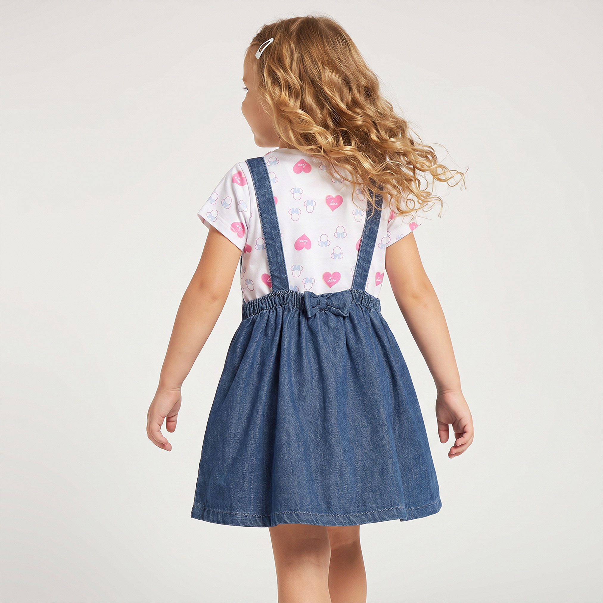 Disney Crew Neck Short Sleeves Knee Length Dungaree Dress with T-shirt-baby-girls-clothing-setsandcoords-image-2