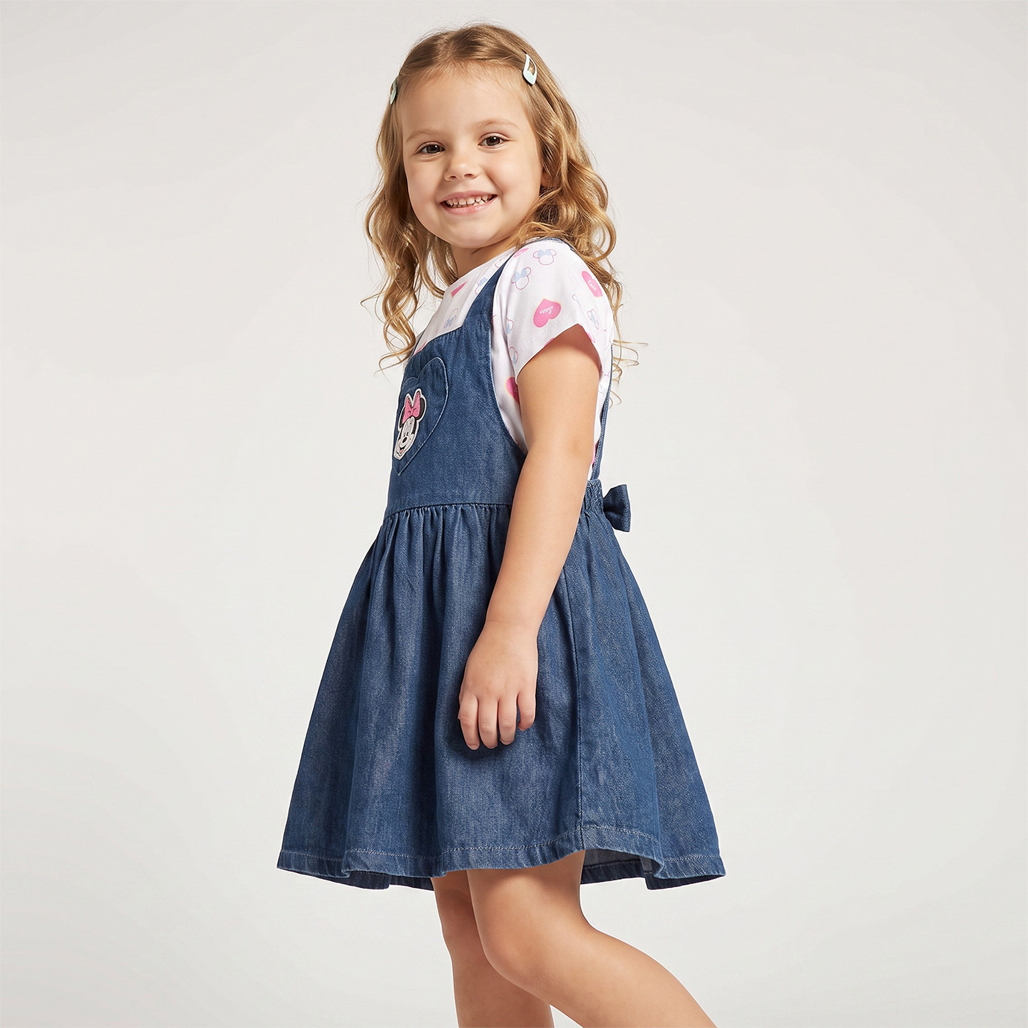 Disney Crew Neck Short Sleeves Knee Length Dungaree Dress with T-shirt-baby-girls-clothing-setsandcoords-image-4