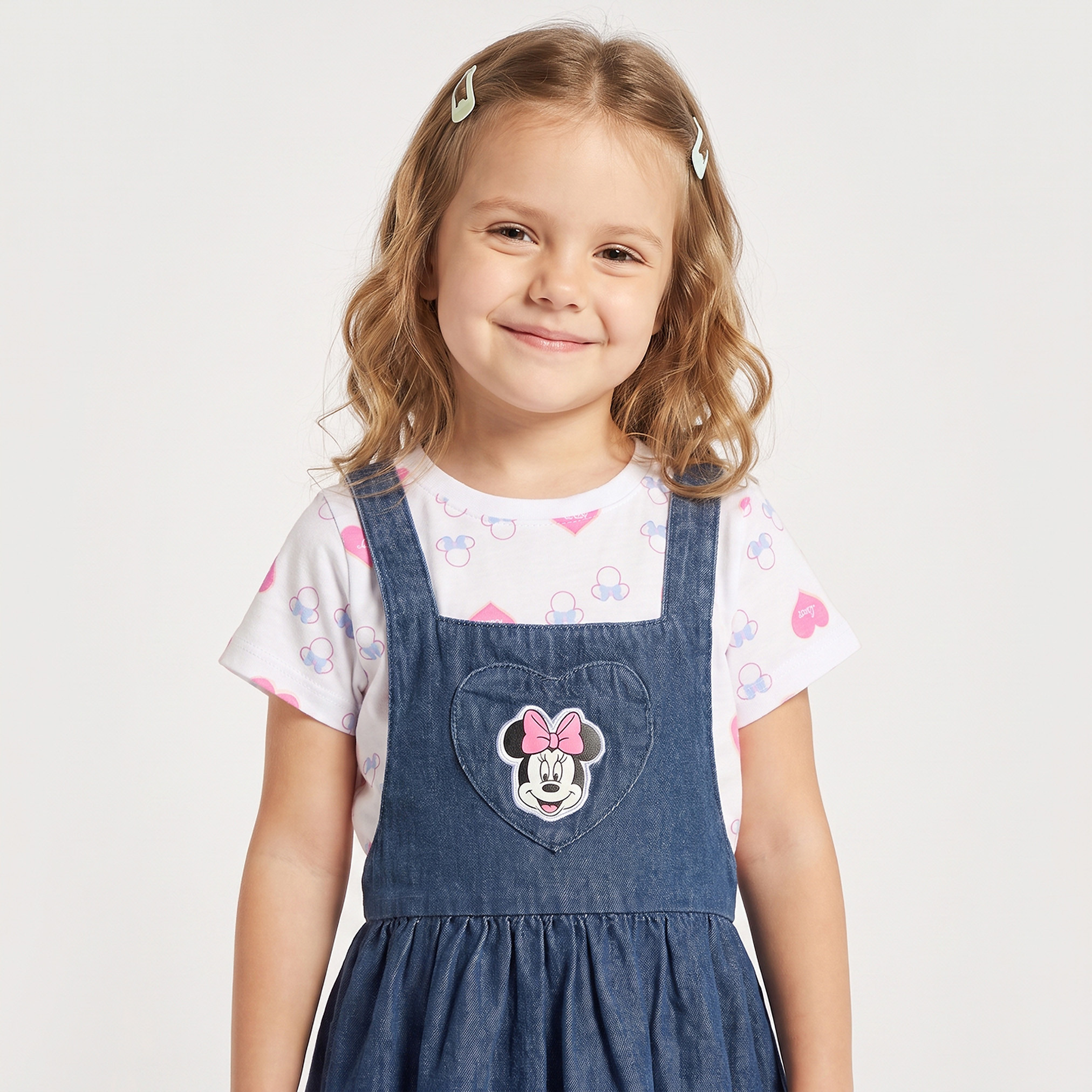 Disney Crew Neck Short Sleeves Knee Length Dungaree Dress with T-shirt-baby-girls-clothing-setsandcoords-image-6