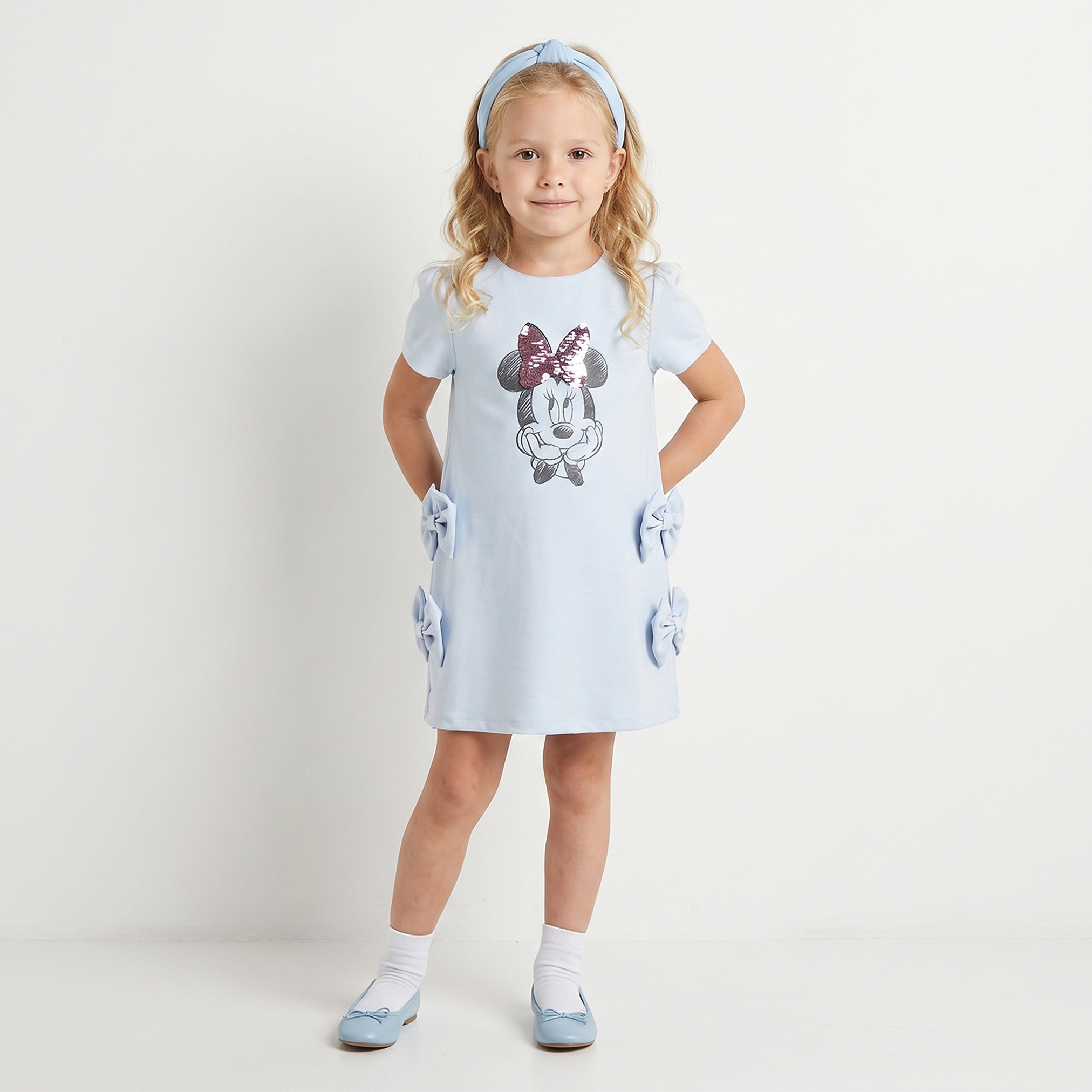 فستان تيشيرت بطول الركبة وياقة مستديرة وأكمام قصيرة وطبعات ميني ماوس من ديزني-girls-clothing-dressesandjumpsuits-image-1