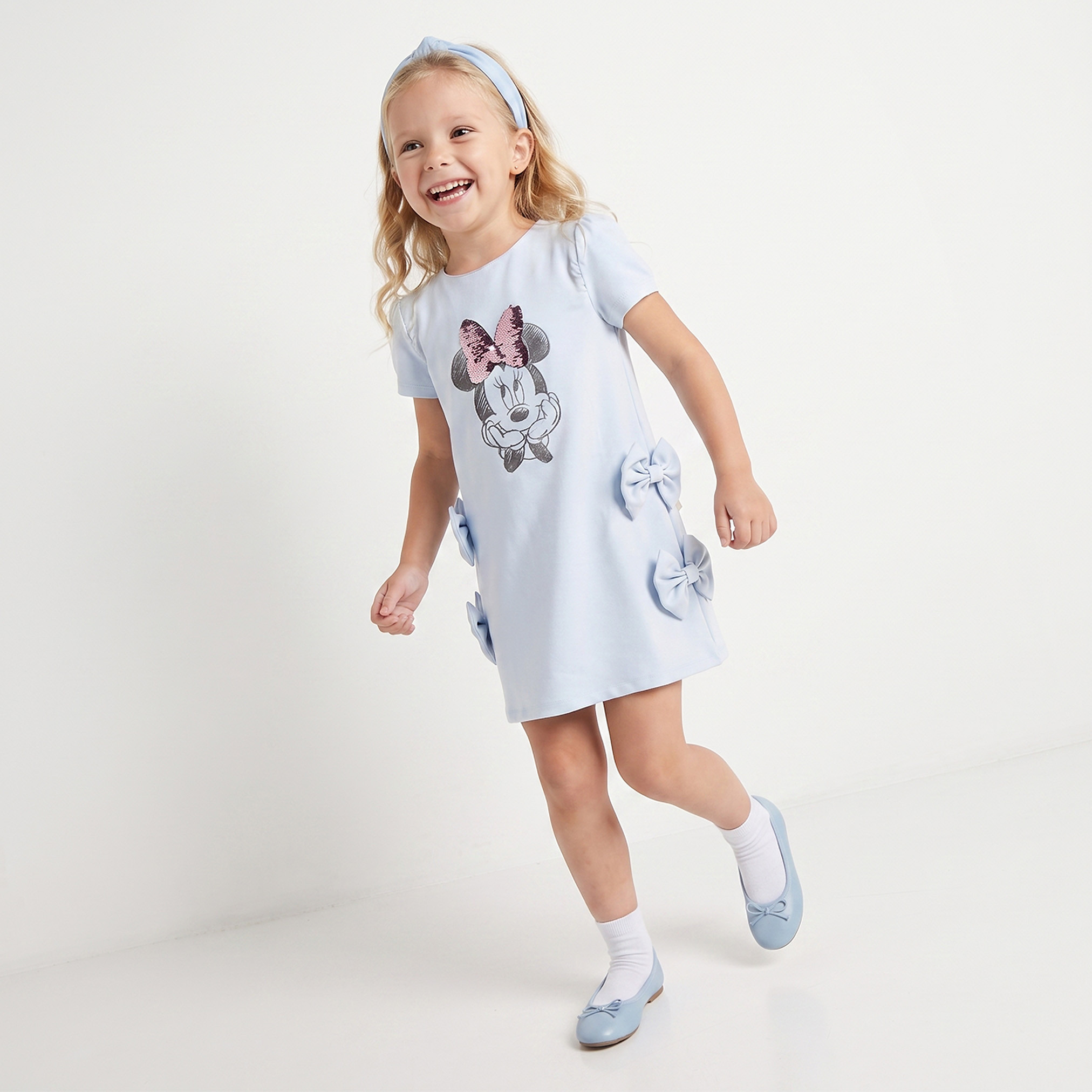 فستان تيشيرت بطول الركبة وياقة مستديرة وأكمام قصيرة وطبعات ميني ماوس من ديزني-girls-clothing-dressesandjumpsuits-image-4