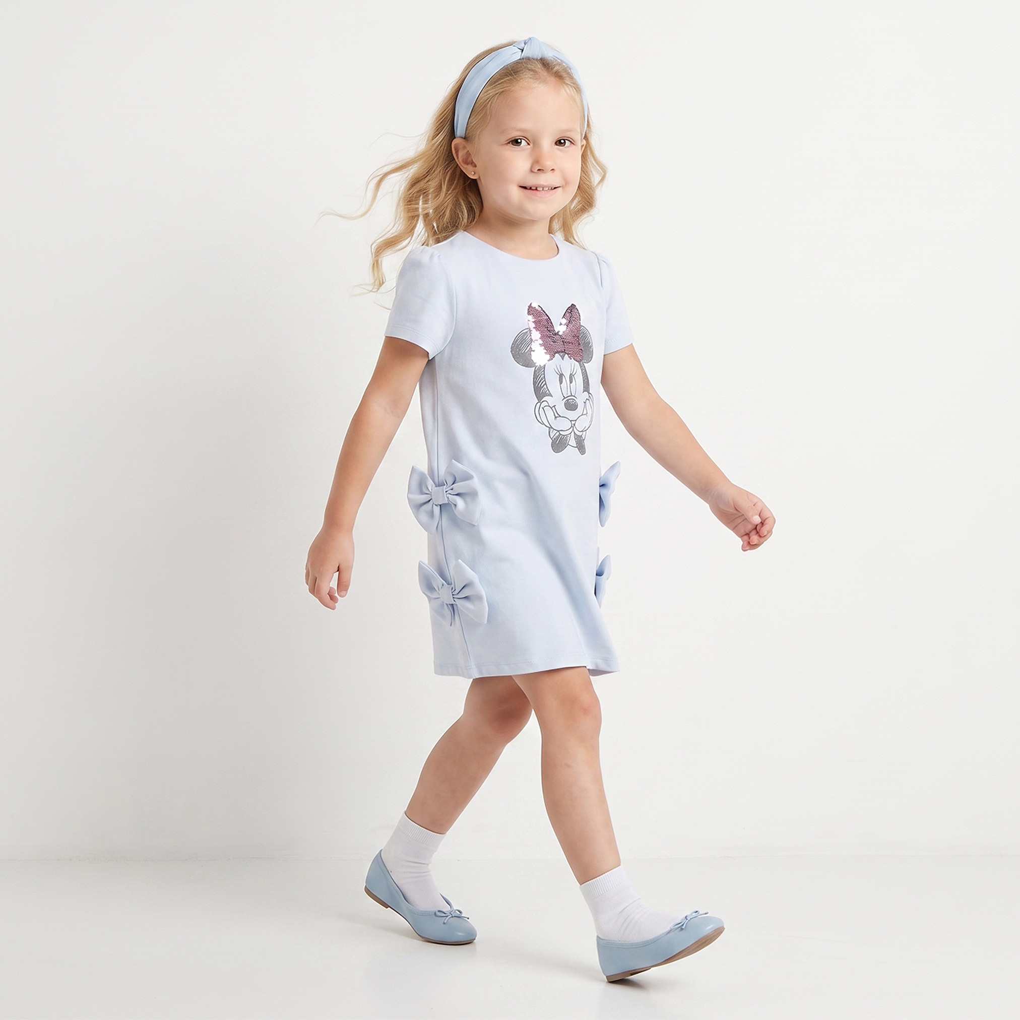 فستان تيشيرت بطول الركبة وياقة مستديرة وأكمام قصيرة وطبعات ميني ماوس من ديزني-girls-clothing-dressesandjumpsuits-image-5