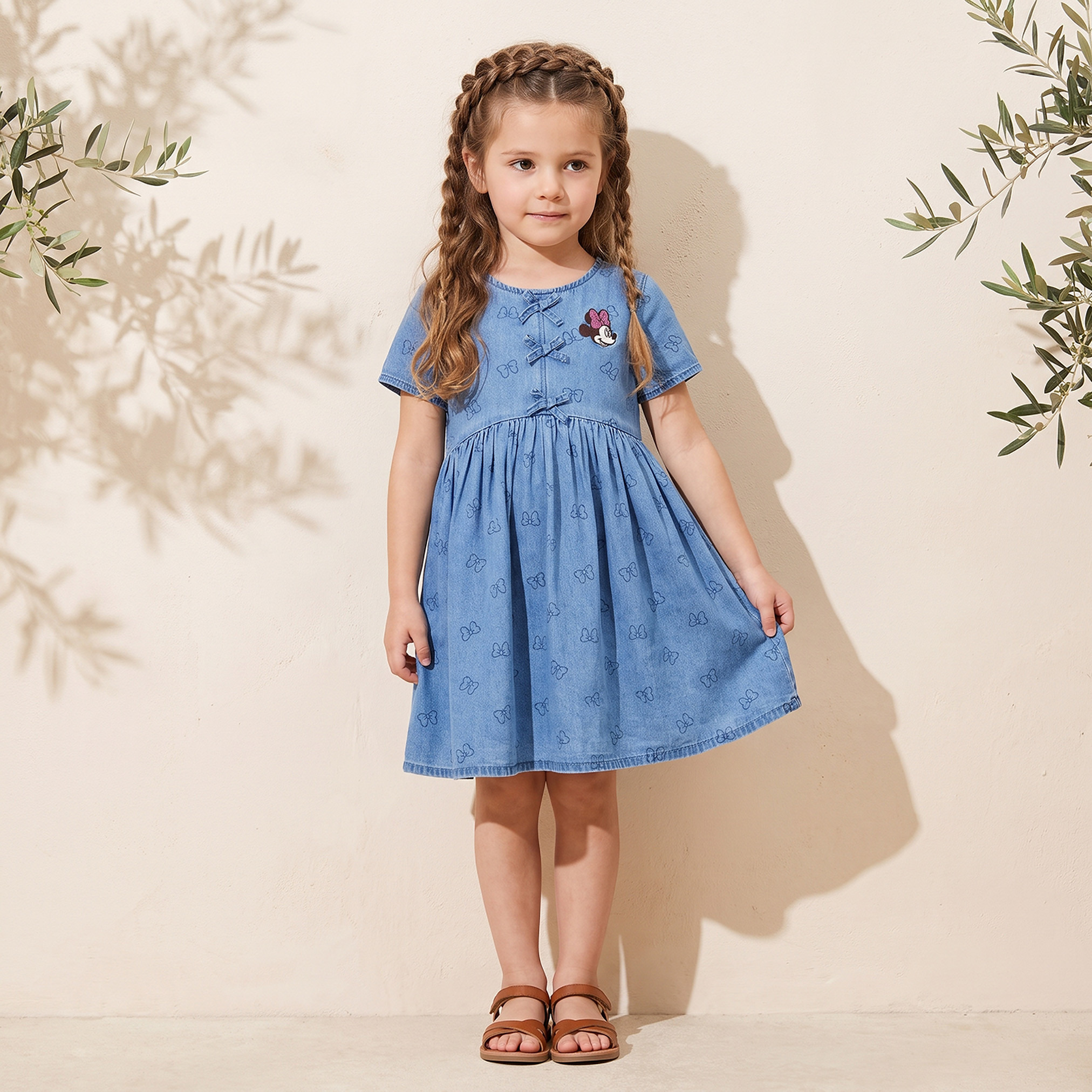 Disney Round Neck Short Sleeves Knee Length Dress with Minnie Mouse Applique-girls-clothing-dressesandjumpsuits-image-5