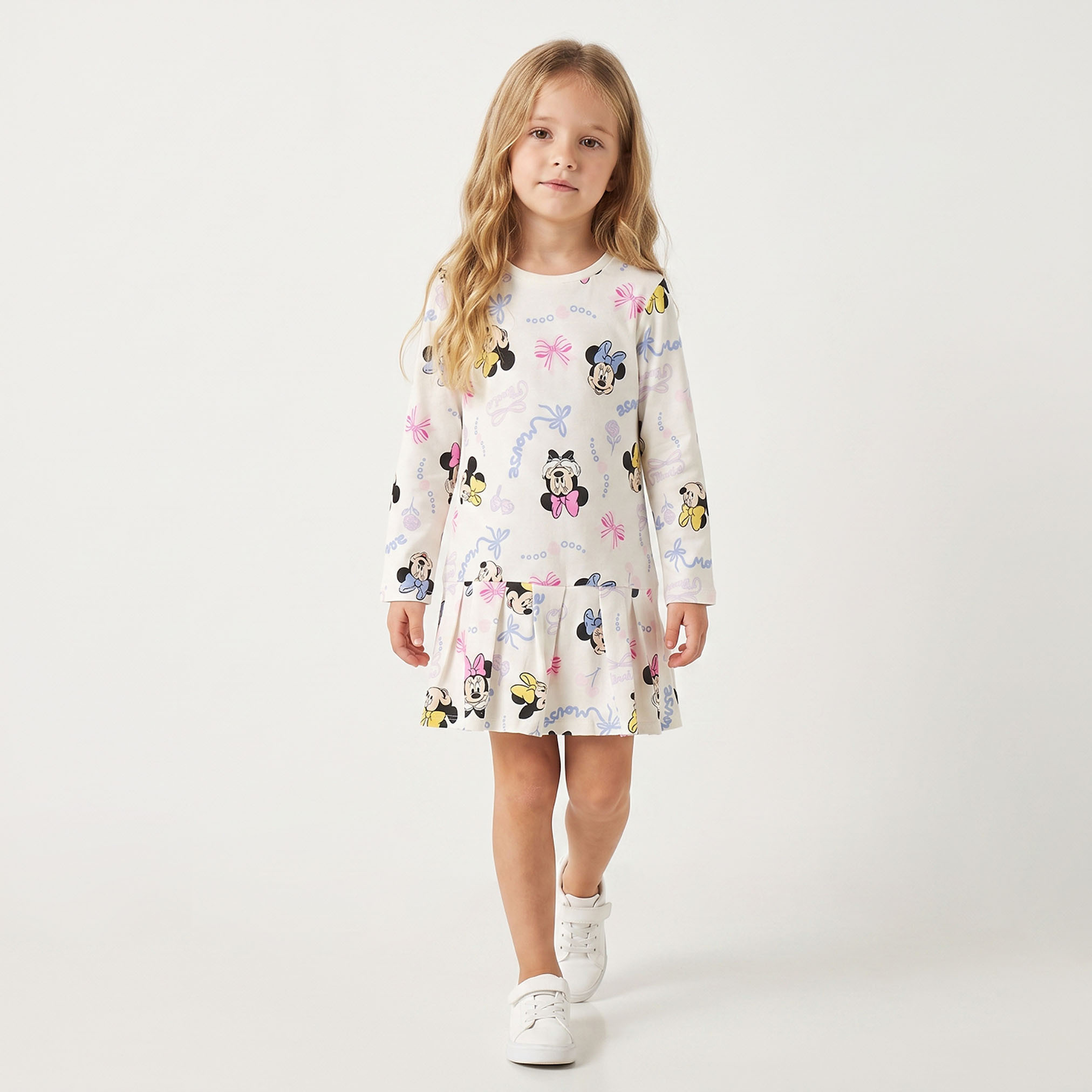 فستان طول الركبة بطبعات ميني ماوس وأكمام طويلة وياقة مستديرة من ديزني-girls-clothing-dressesandjumpsuits-image-3