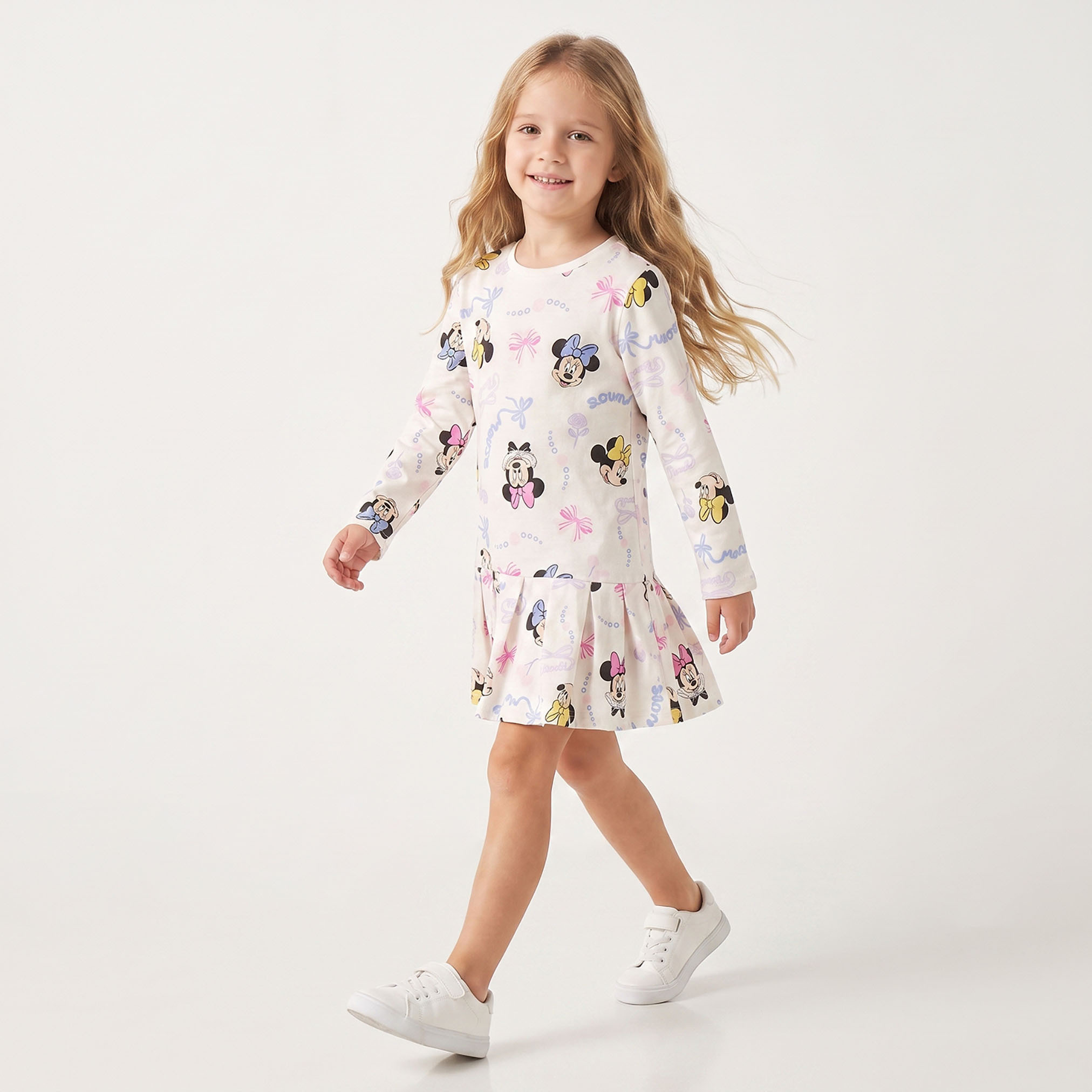 فستان طول الركبة بطبعات ميني ماوس وأكمام طويلة وياقة مستديرة من ديزني-girls-clothing-dressesandjumpsuits-image-4