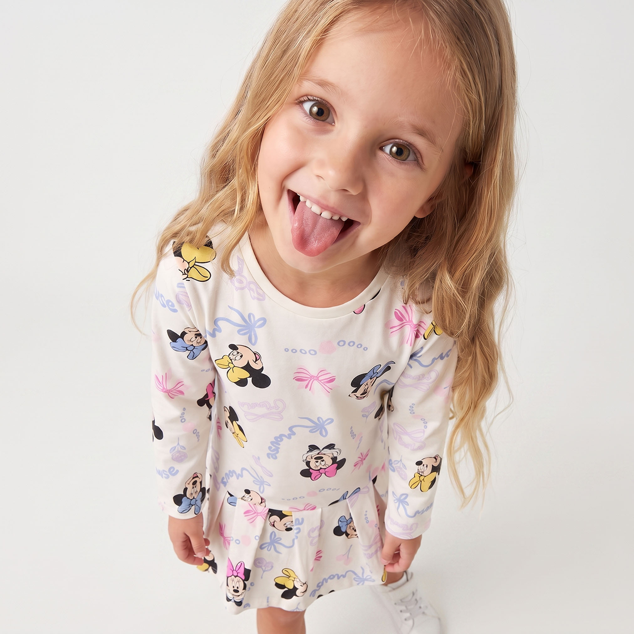 فستان طول الركبة بطبعات ميني ماوس وأكمام طويلة وياقة مستديرة من ديزني-girls-clothing-dressesandjumpsuits-image-6