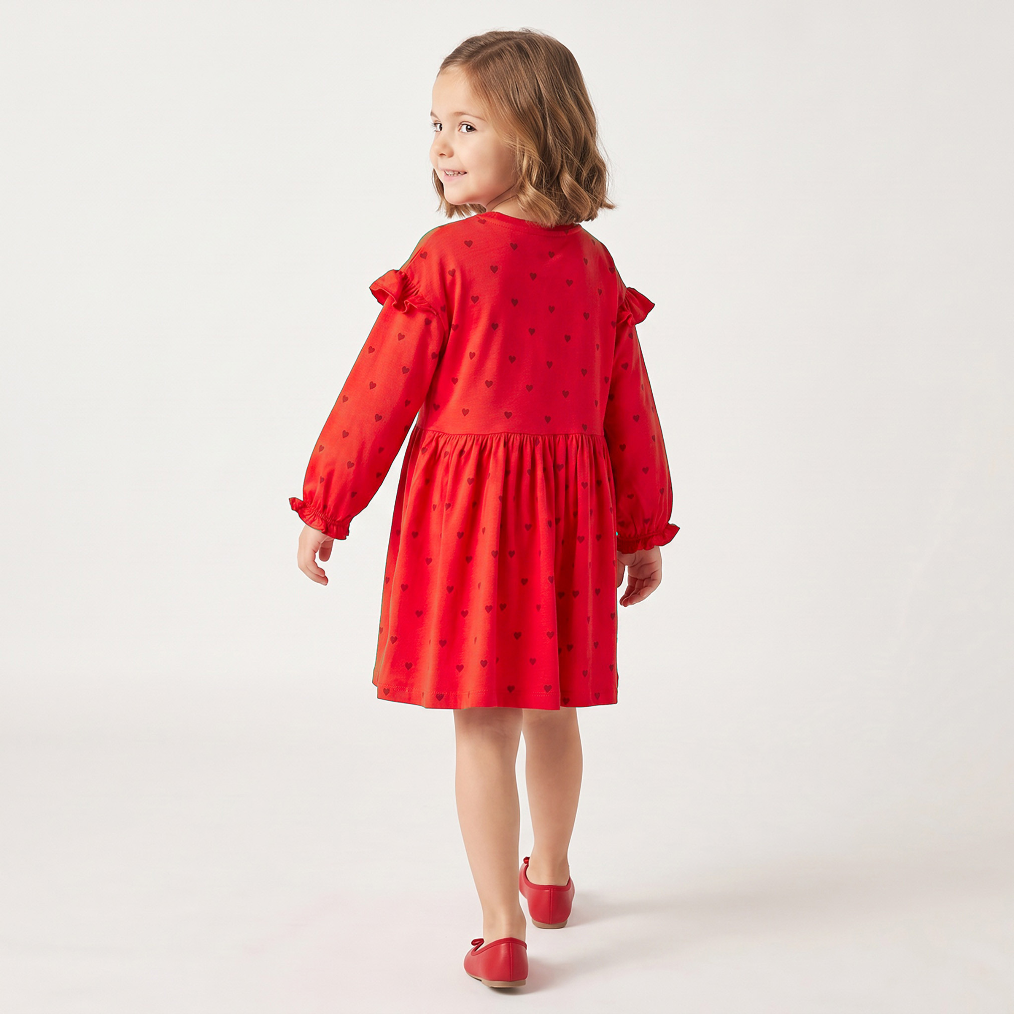 فستان بطول الركبة بياقة مستديرة وأكمام طويلة وطبعات ميني ماوس من ديزني-girls-clothing-dressesandjumpsuits-image-2