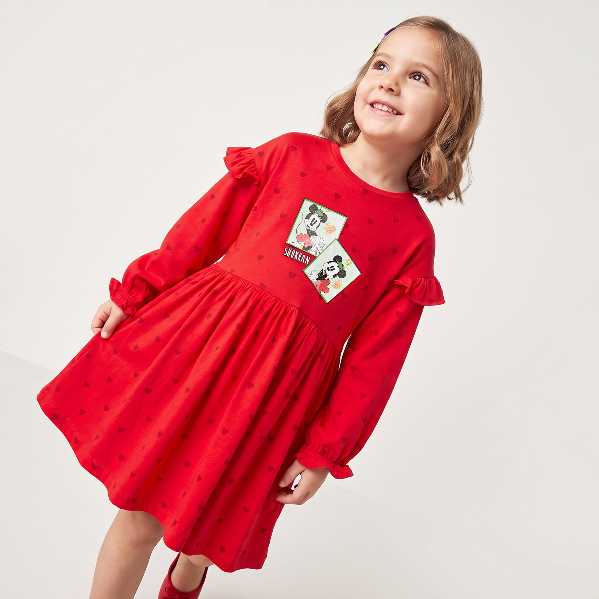 Disney Round Neck Long Sleeves Knee Length Dress with Minnie Mouse Print-girls-clothing-dressesandjumpsuits-image-3