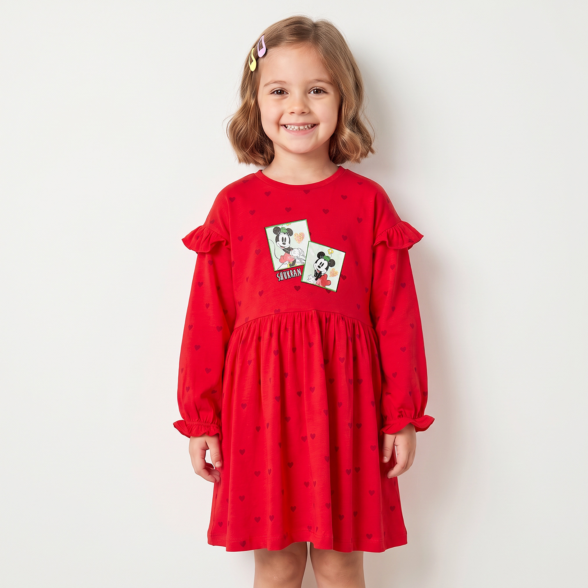 Disney Round Neck Long Sleeves Knee Length Dress with Minnie Mouse Print-girls-clothing-dressesandjumpsuits-image-6