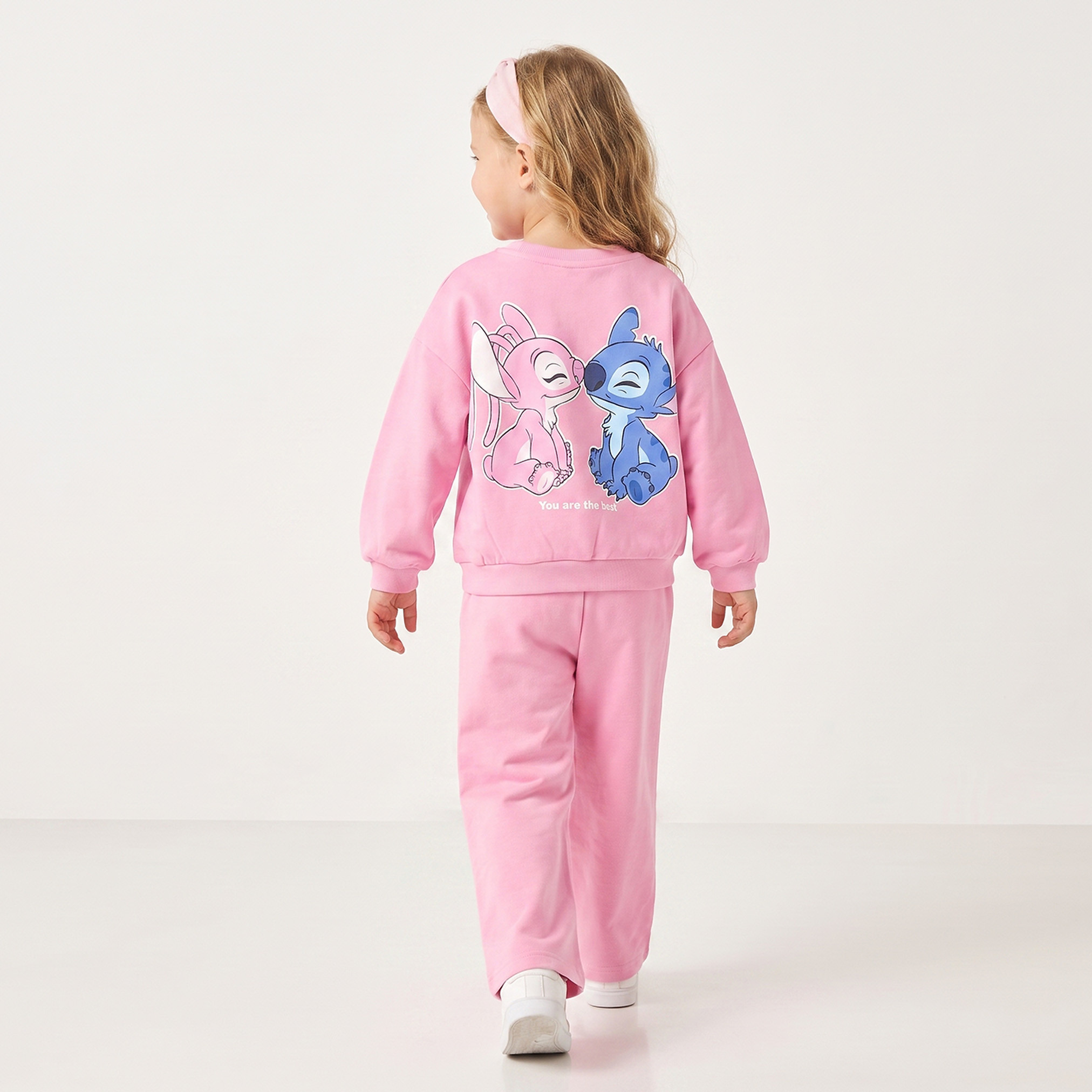 Disney Crew Neck Long Sleeves Sweatshirt and Track Pants Set with Stitch Print-baby-girls-clothing-setsandcoords-image-1