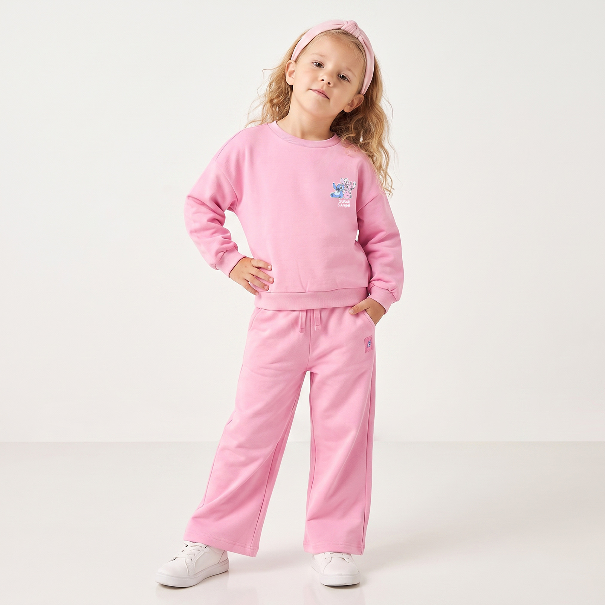 Disney Crew Neck Long Sleeves Sweatshirt and Track Pants Set with Stitch Print-baby-girls-clothing-setsandcoords-image-2
