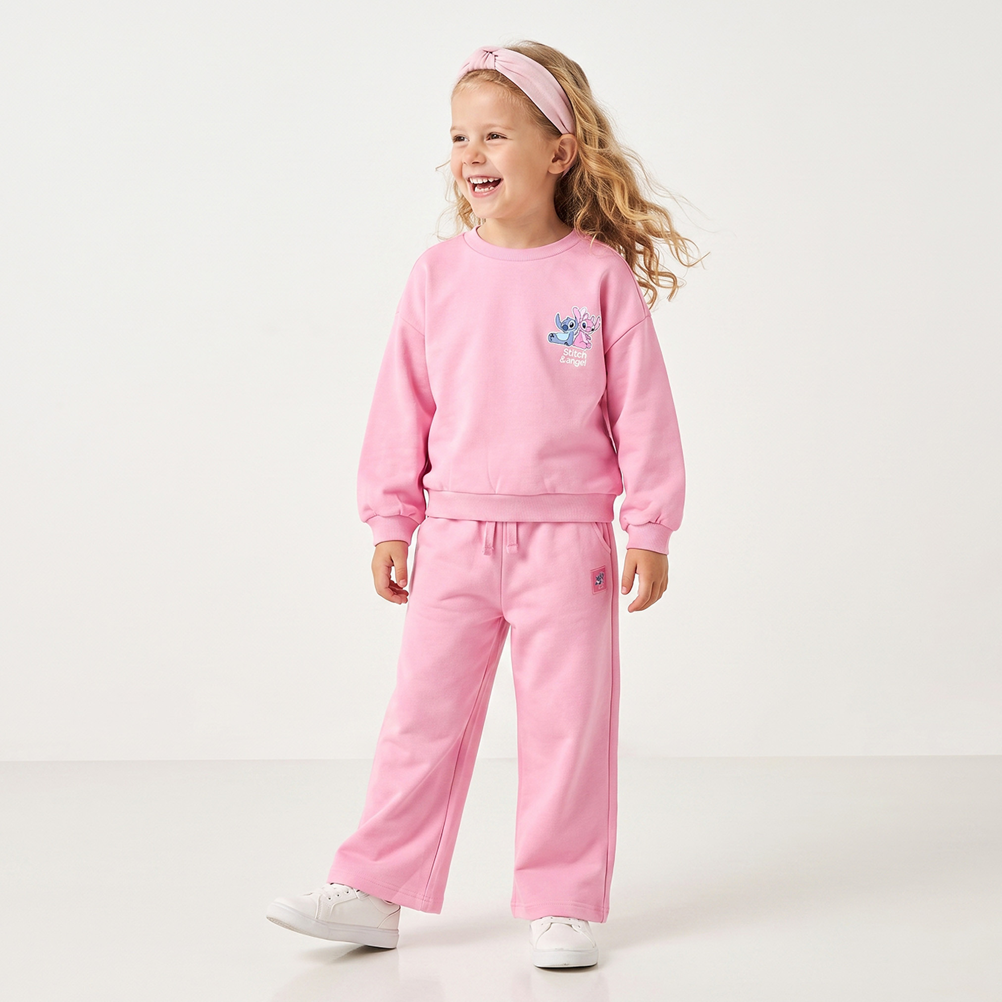 Disney Crew Neck Long Sleeves Sweatshirt and Track Pants Set with Stitch Print-baby-girls-clothing-setsandcoords-image-7