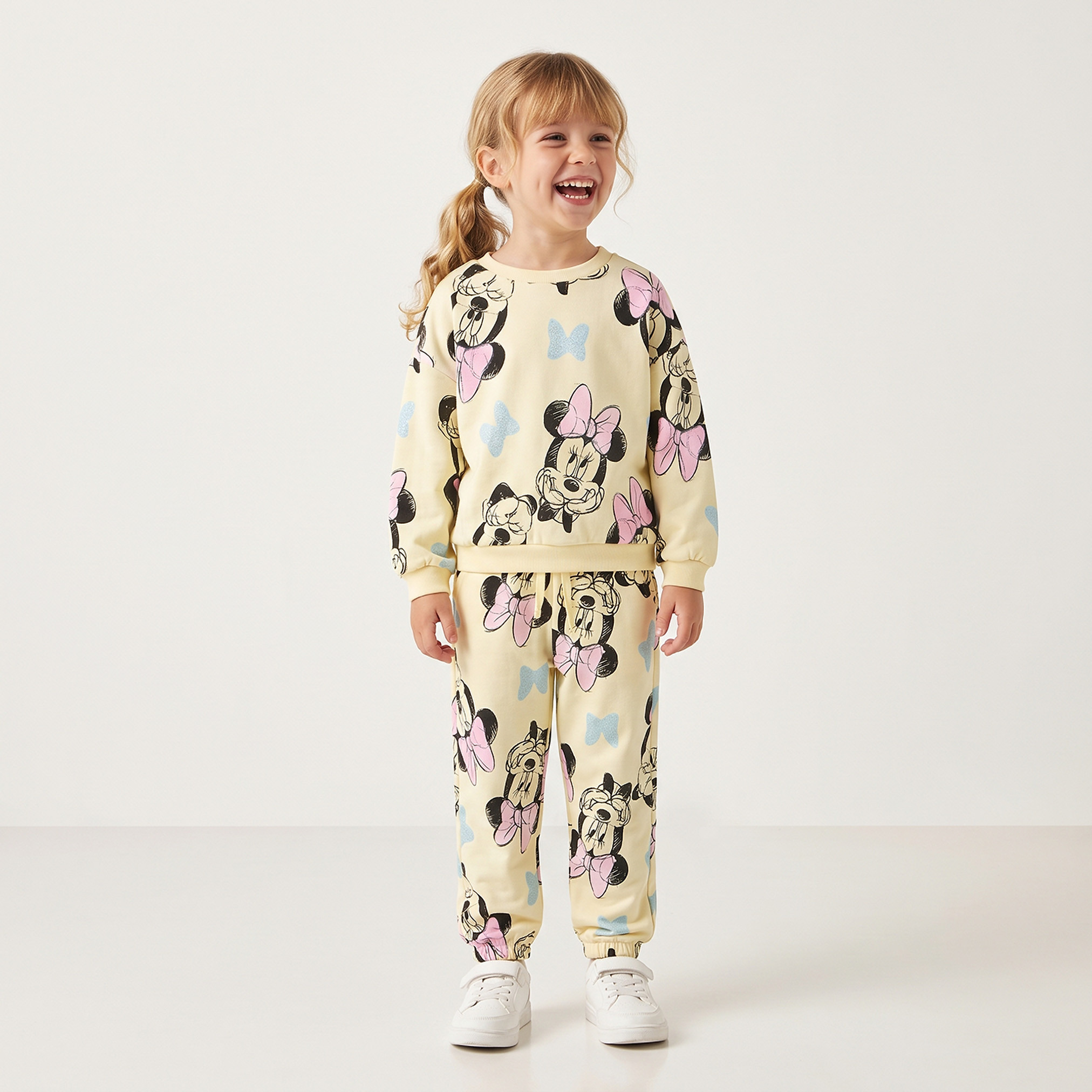Disney Crew Neck Long Sleeves Sweatshirt and Joggers Set with Minnie Mouse Print-baby-girls-clothing-setsandcoords-image-1