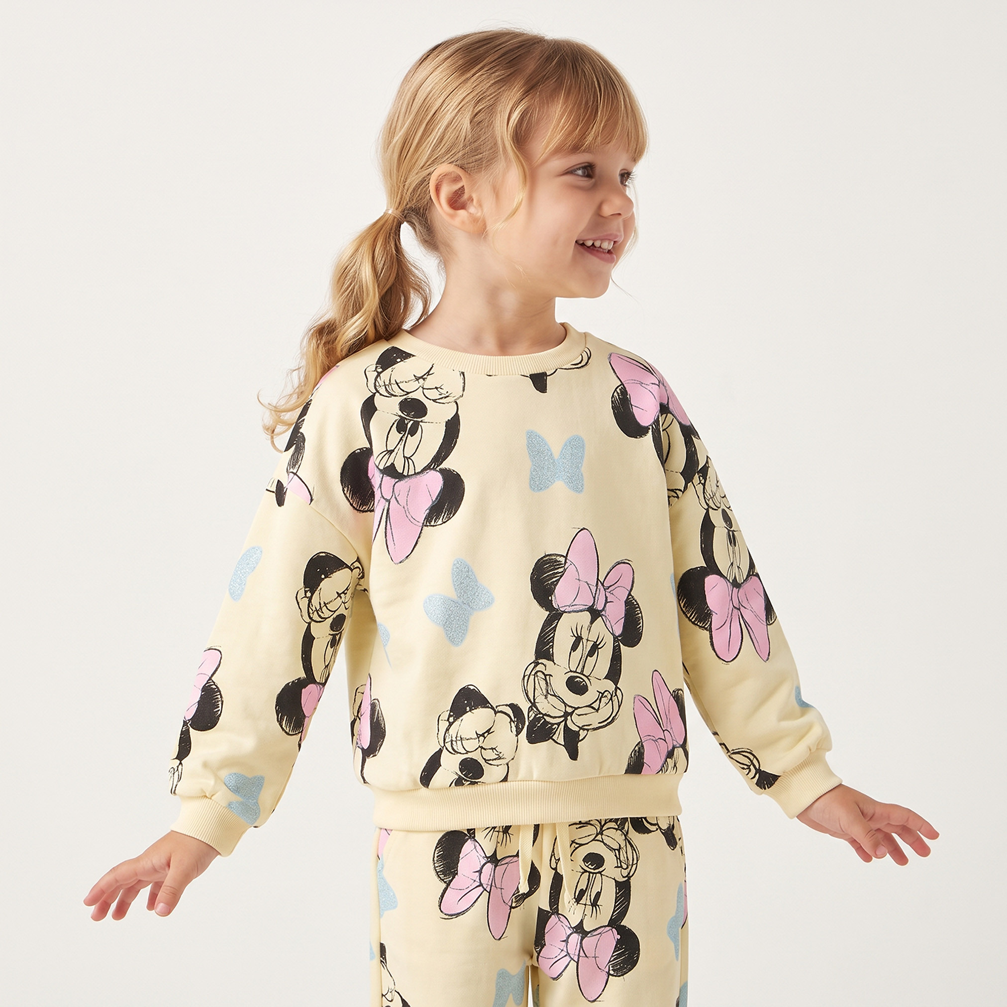 Disney Crew Neck Long Sleeves Sweatshirt and Joggers Set with Minnie Mouse Print-baby-girls-clothing-setsandcoords-image-2