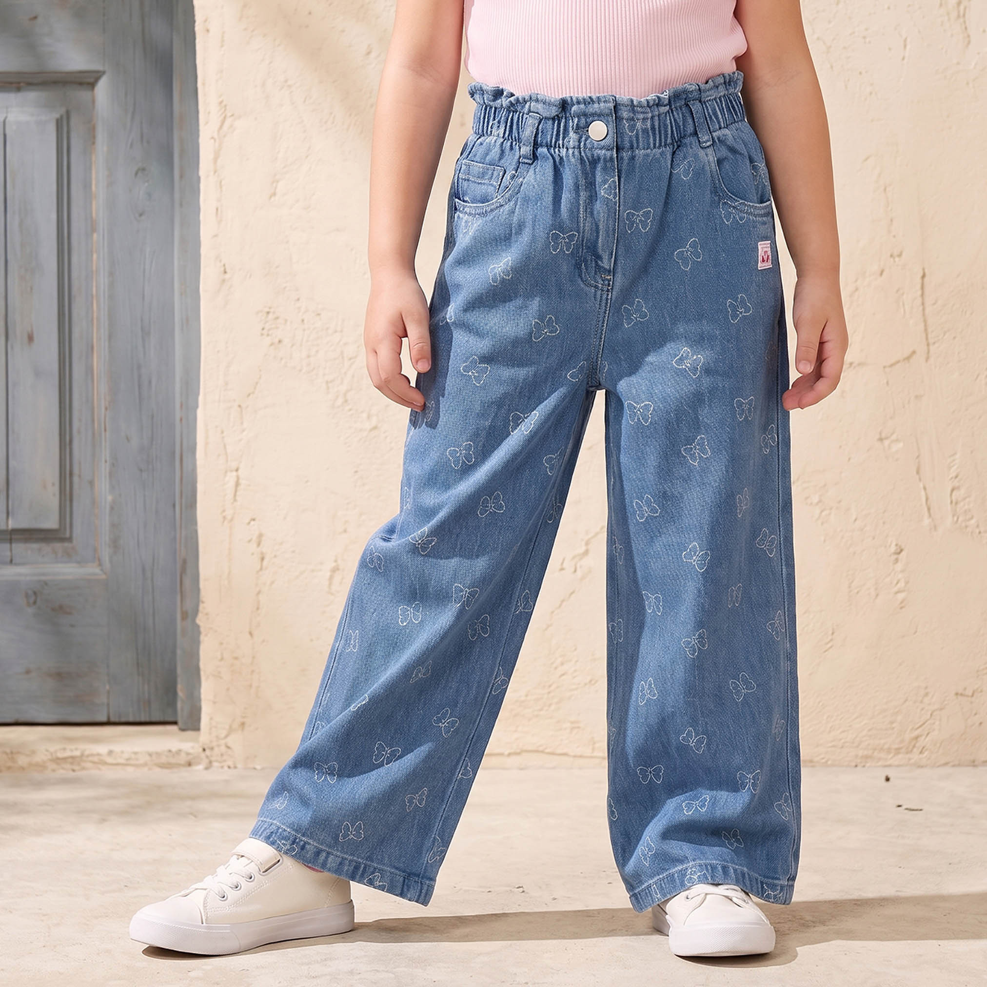 Disney Button Waist Jeans with Bow Print-girls-clothing-bottoms-jeansandjeggings-image-1