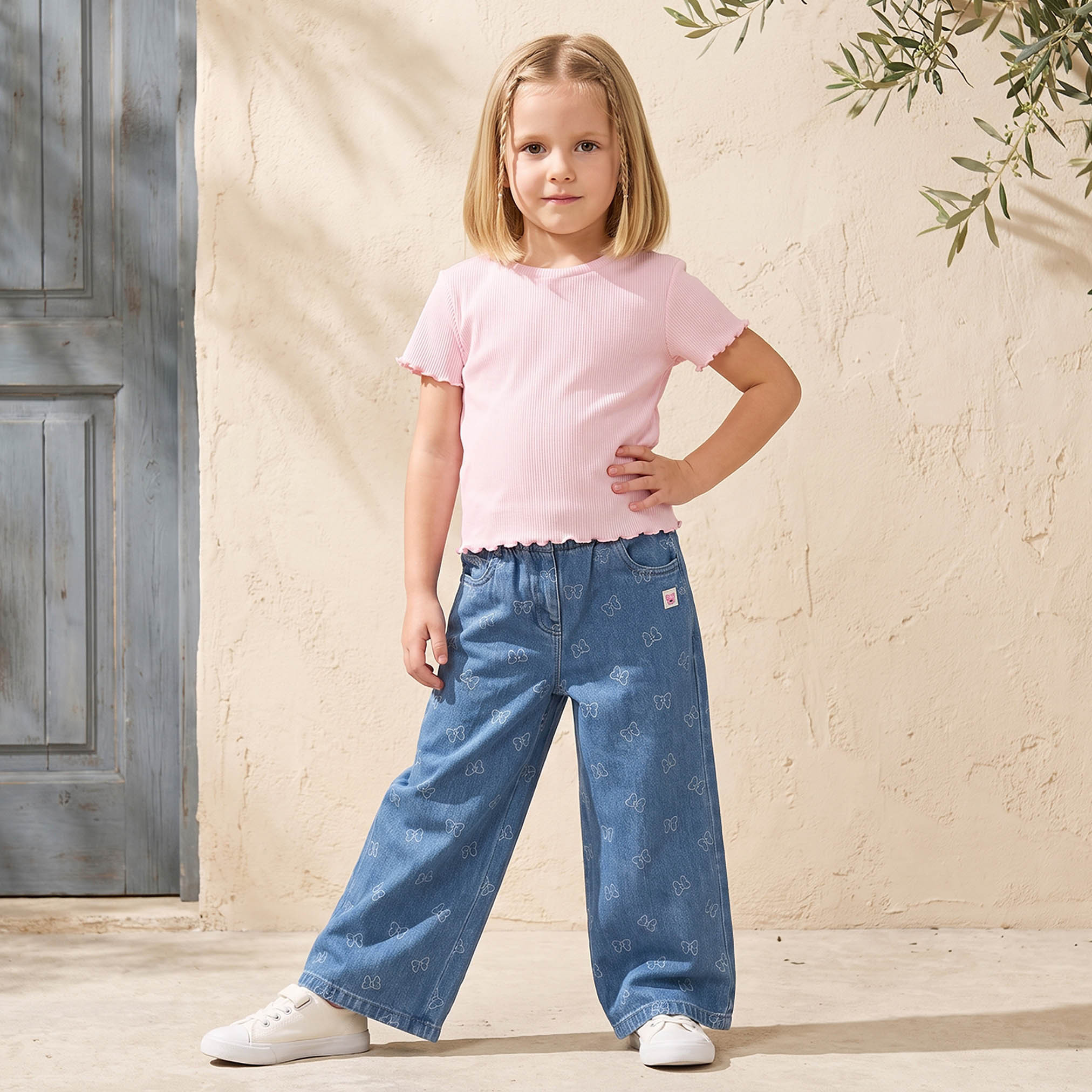Disney Button Waist Jeans with Bow Print-girls-clothing-bottoms-jeansandjeggings-image-2